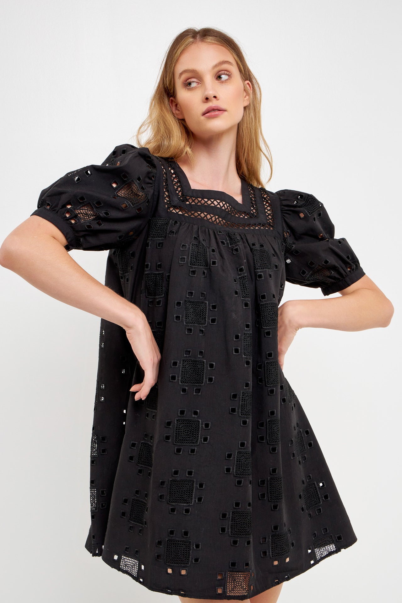 ENGLISH FACTORY - Geometric Eyelet Mini Dress - DRESSES available at Objectrare