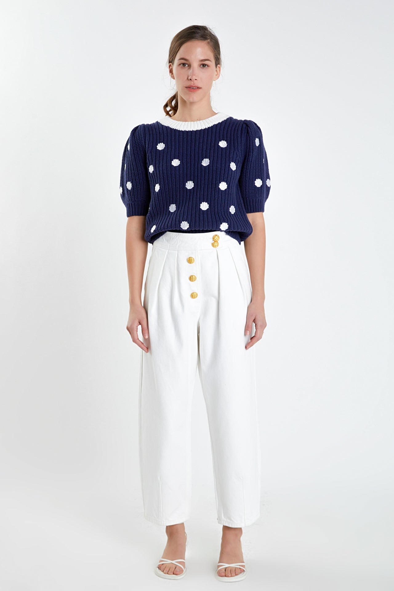 ENGLISH FACTORY - Shell Embroidered Puff Sleeve Sweater - SWEATERS & KNITS available at Objectrare