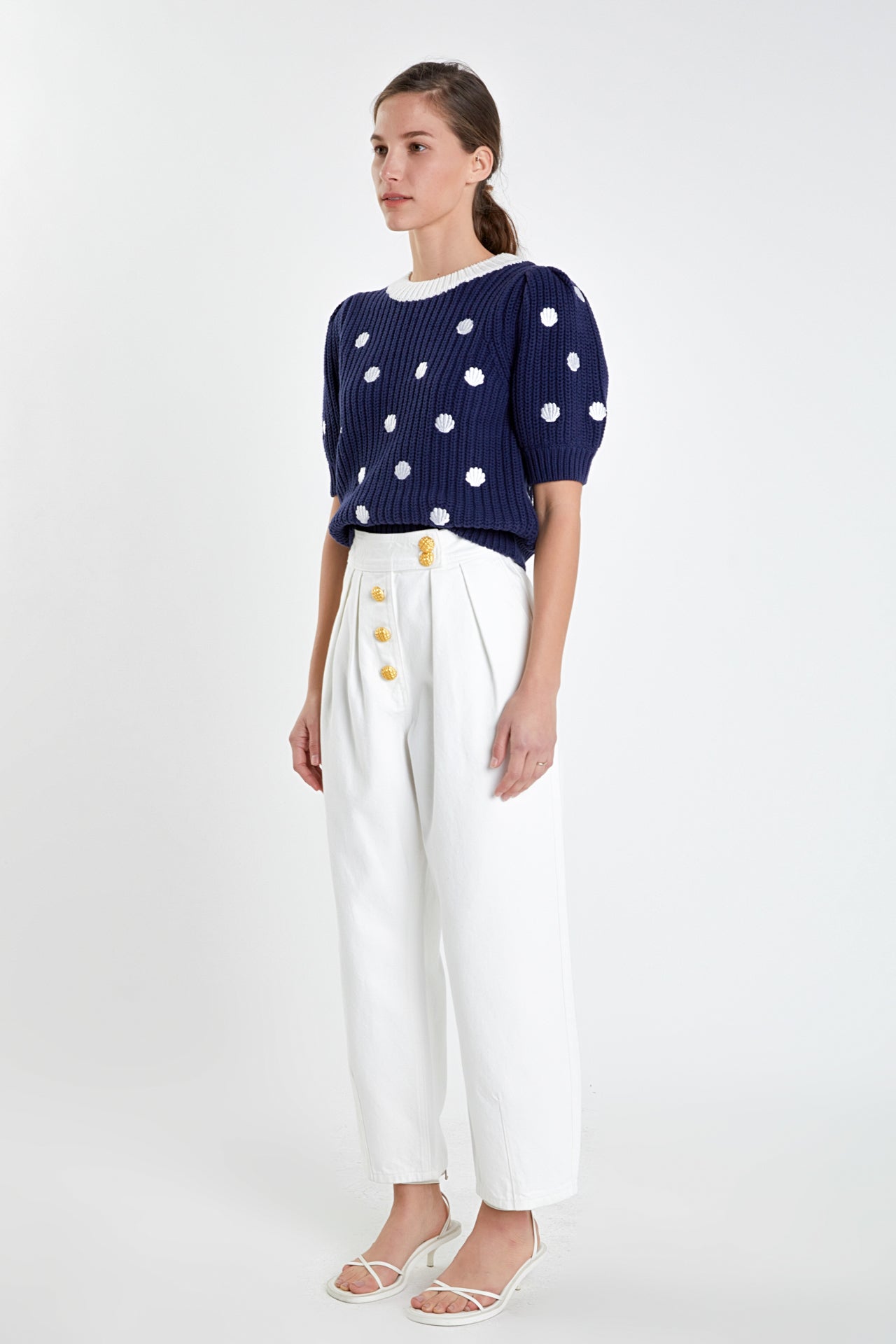 ENGLISH FACTORY - Shell Embroidered Puff Sleeve Sweater - SWEATERS & KNITS available at Objectrare