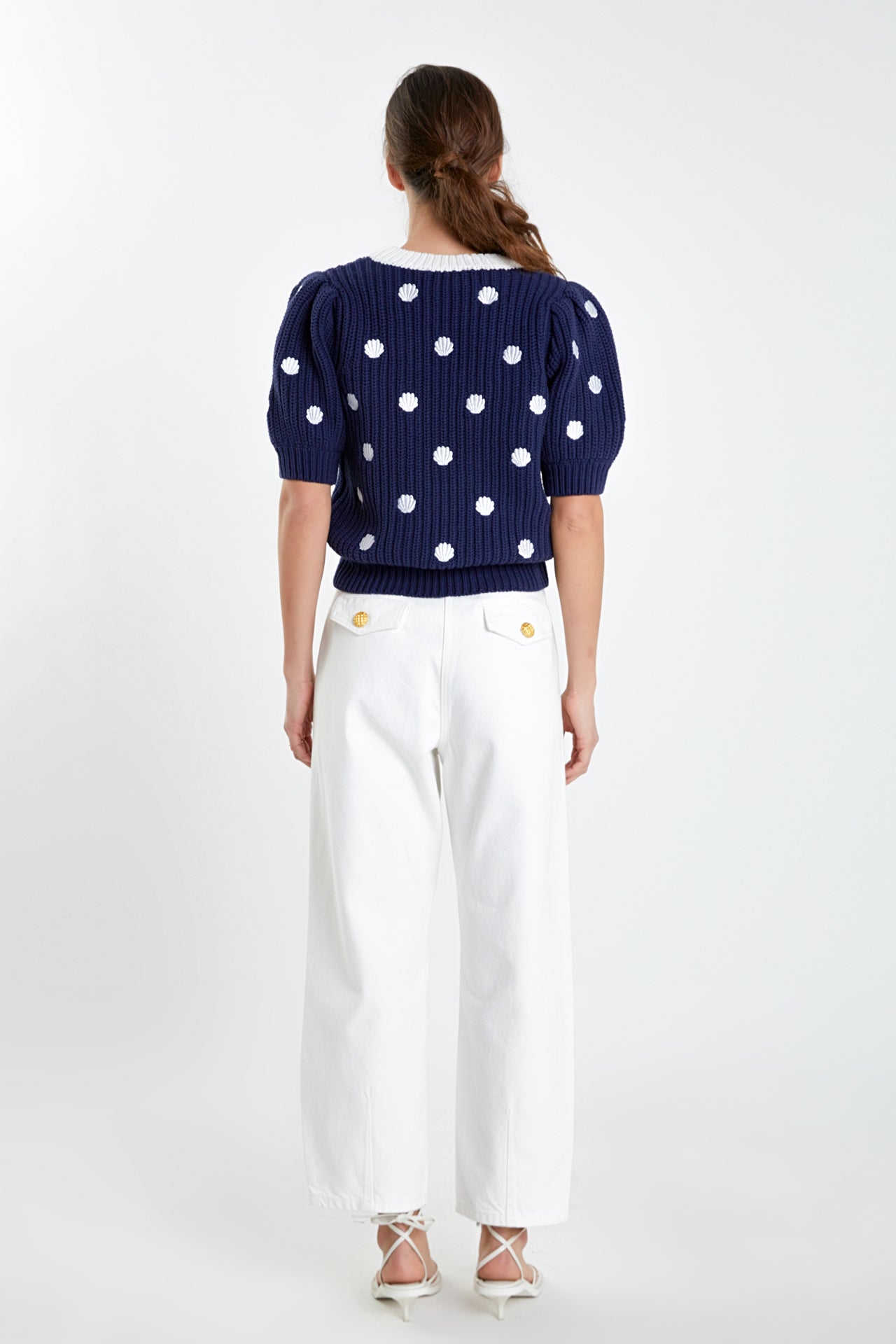 ENGLISH FACTORY - Shell Embroidered Puff Sleeve Sweater - SWEATERS & KNITS available at Objectrare