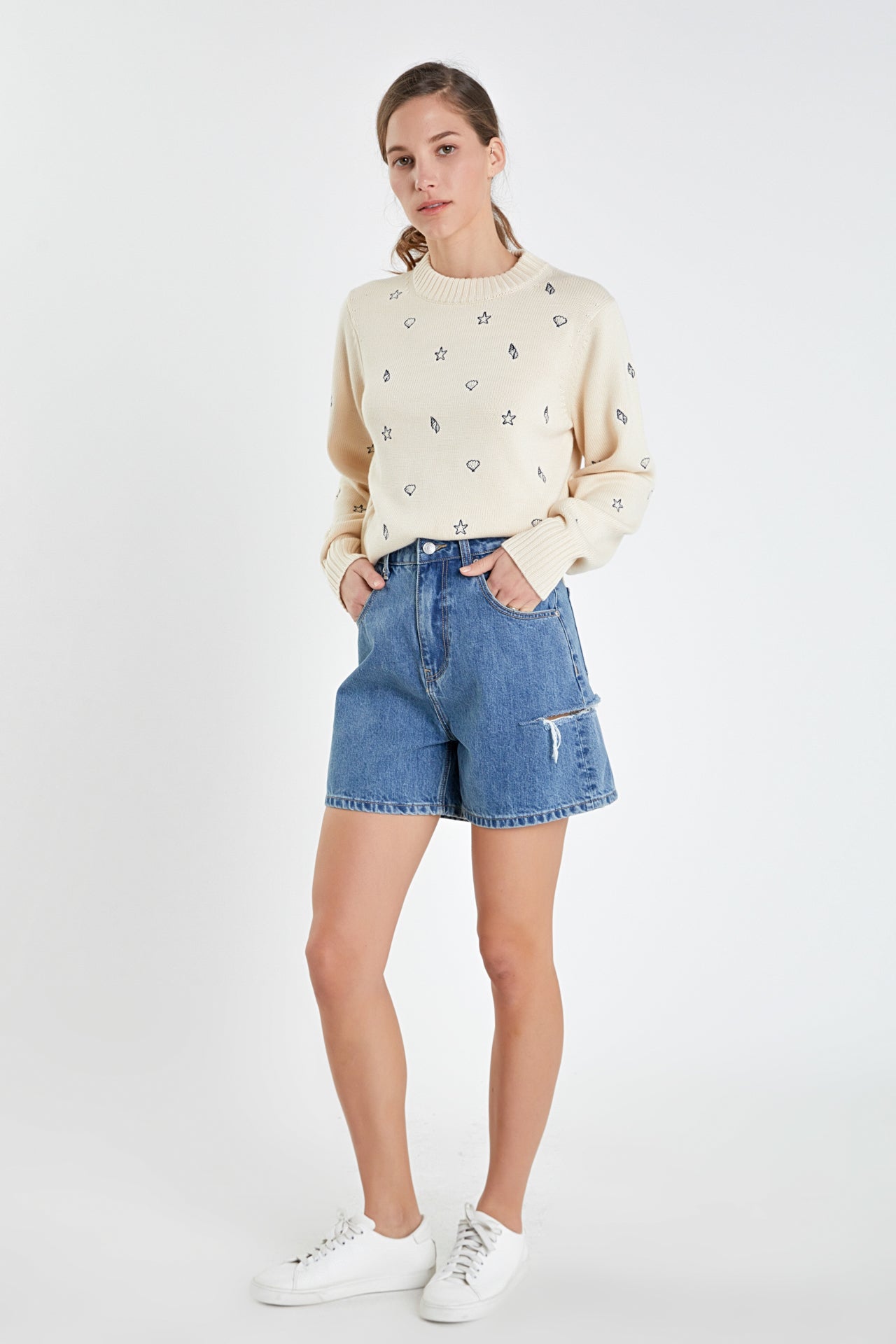 ENGLISH FACTORY - All Over Shell Embroidered Sweater - SWEATERS & KNITS available at Objectrare