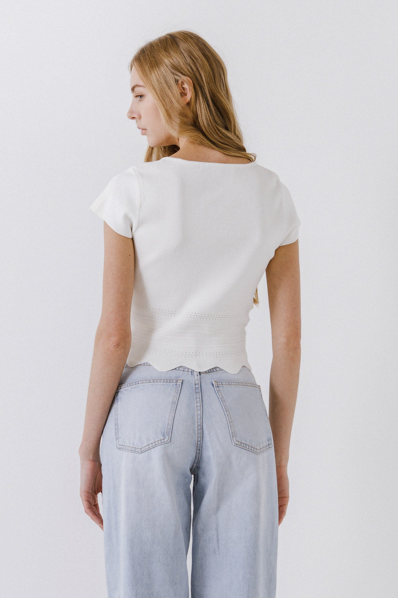 ENGLISH FACTORY - Scallop Hem Square Neck Short Sleeve Top - TOPS available at Objectrare