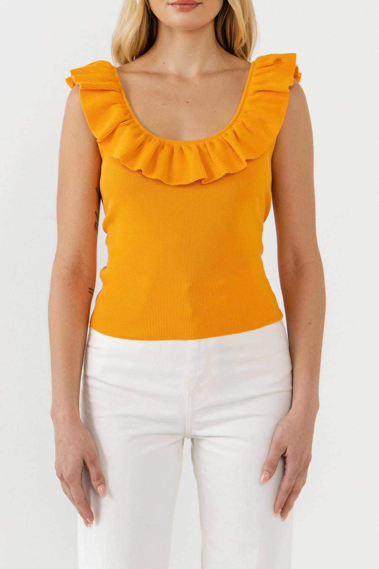 ENDLESS ROSE - Ruffle Neck Knit Top - TOPS available at Objectrare