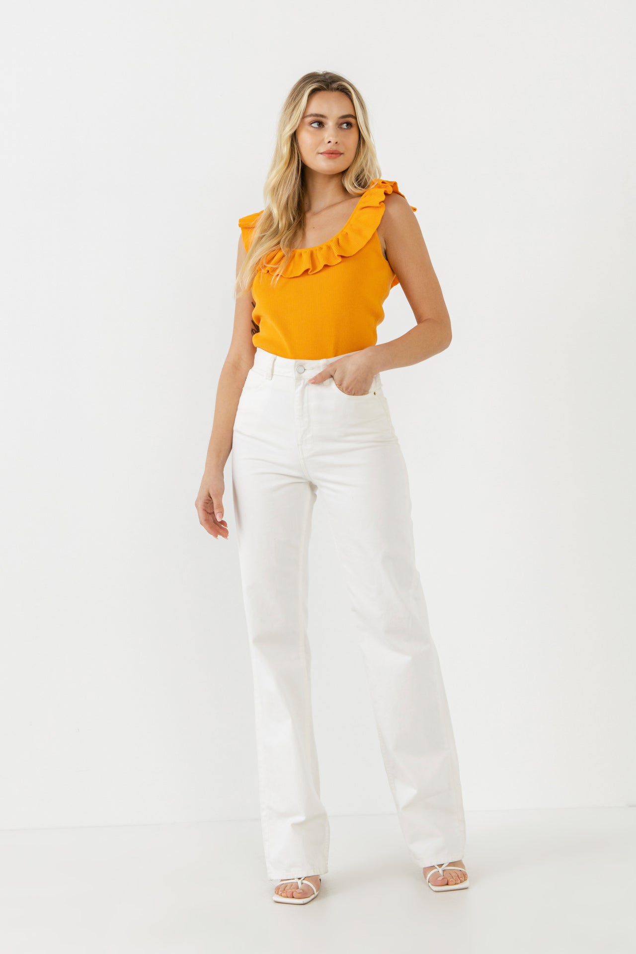 ENDLESS ROSE - Ruffle Neck Knit Top - TOPS available at Objectrare