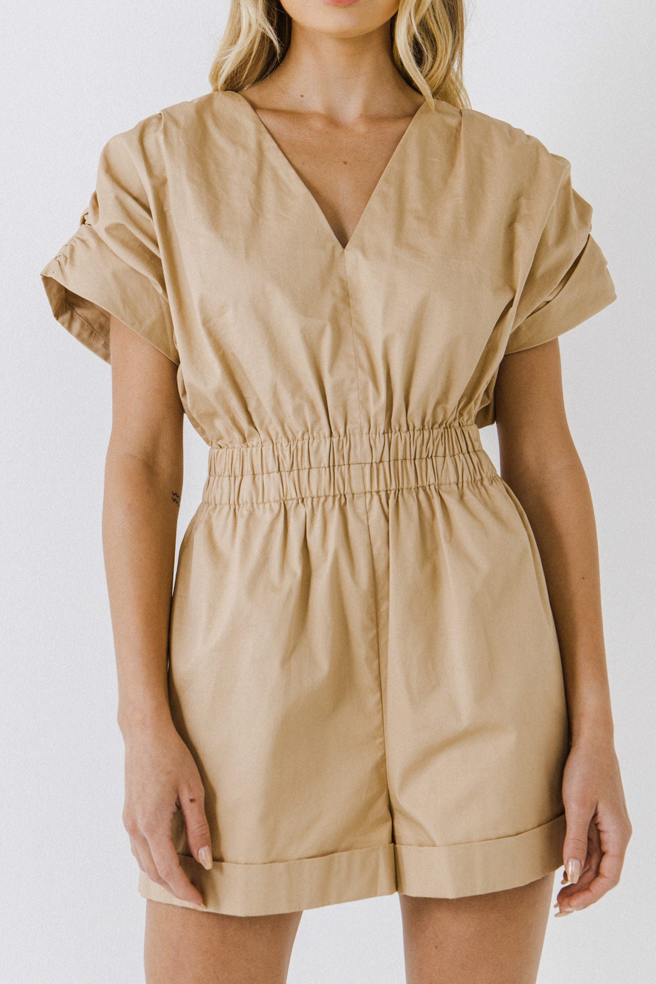 ENDLESS ROSE - Ruched Shoulder Romper - ROMPERS available at Objectrare
