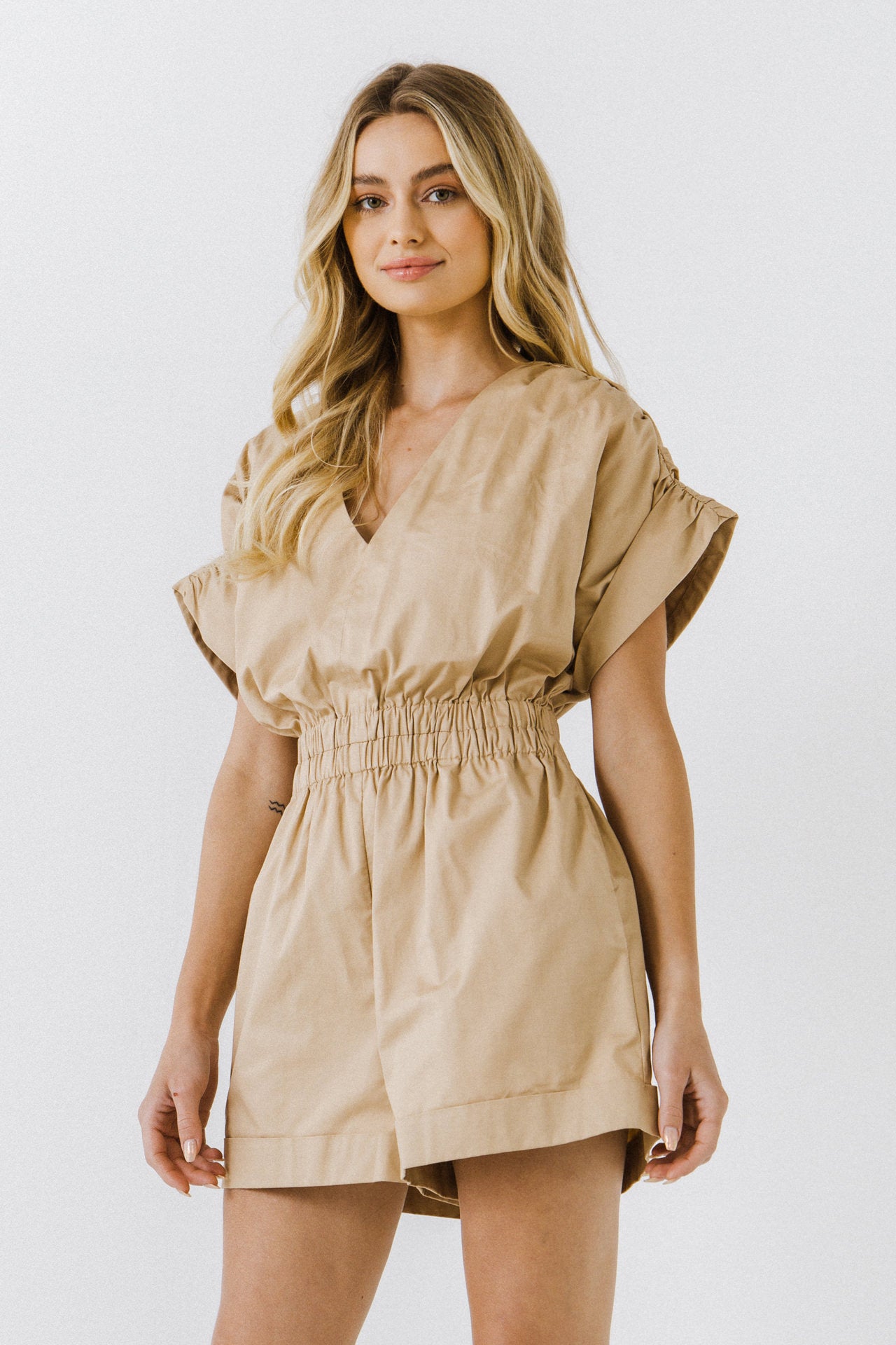 ENDLESS ROSE - Ruched Shoulder Romper - ROMPERS available at Objectrare
