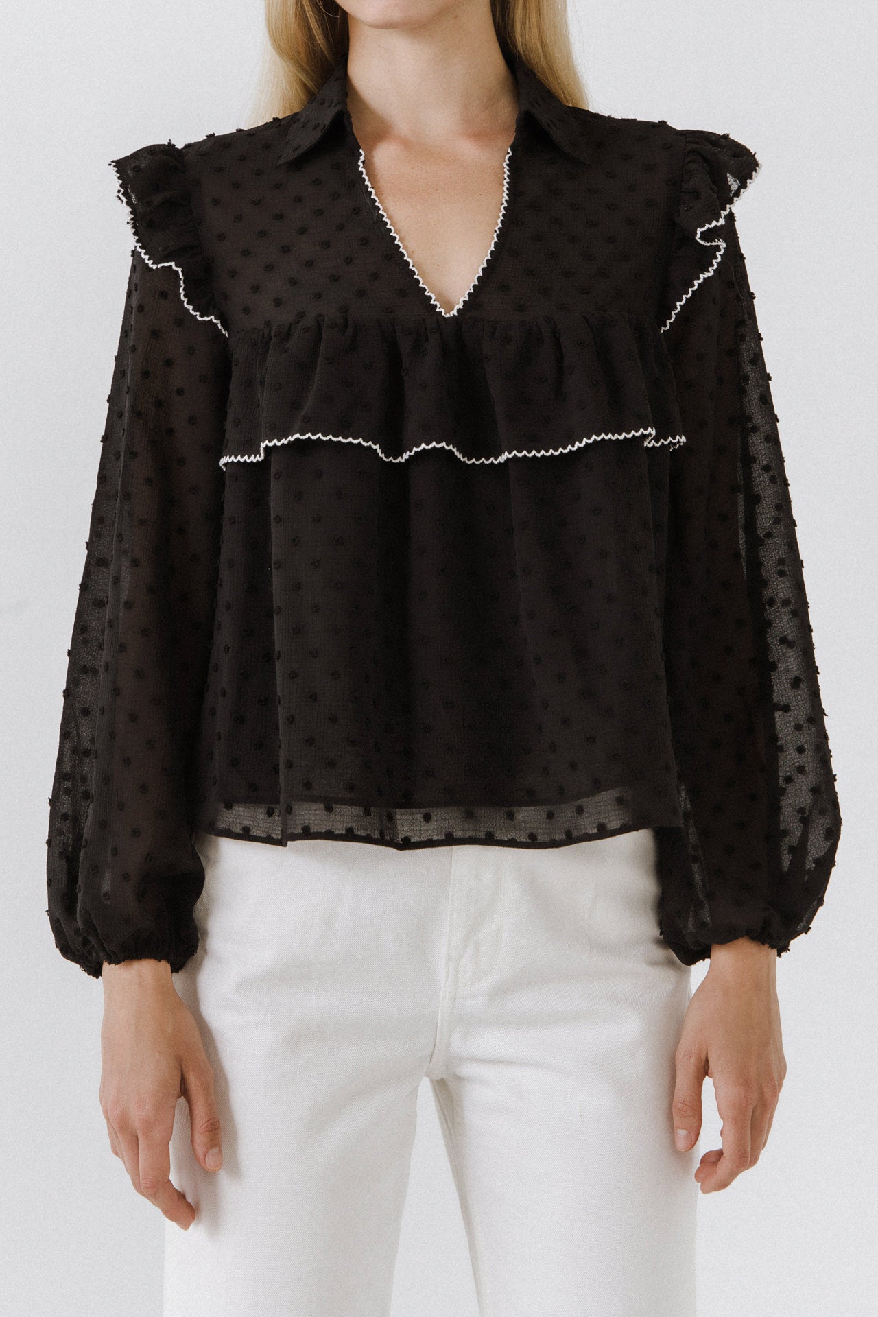 FREE THE ROSES - Swiss Dot Blouse with Ruffle Detail - TOPS available at Objectrare
