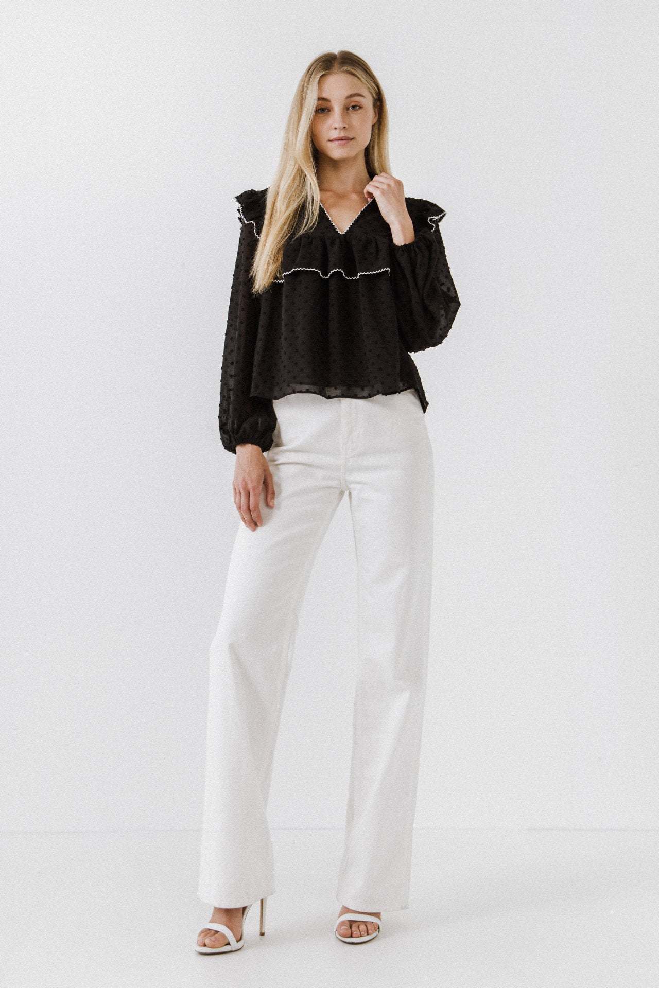 FREE THE ROSES - Swiss Dot Blouse with Ruffle Detail - TOPS available at Objectrare