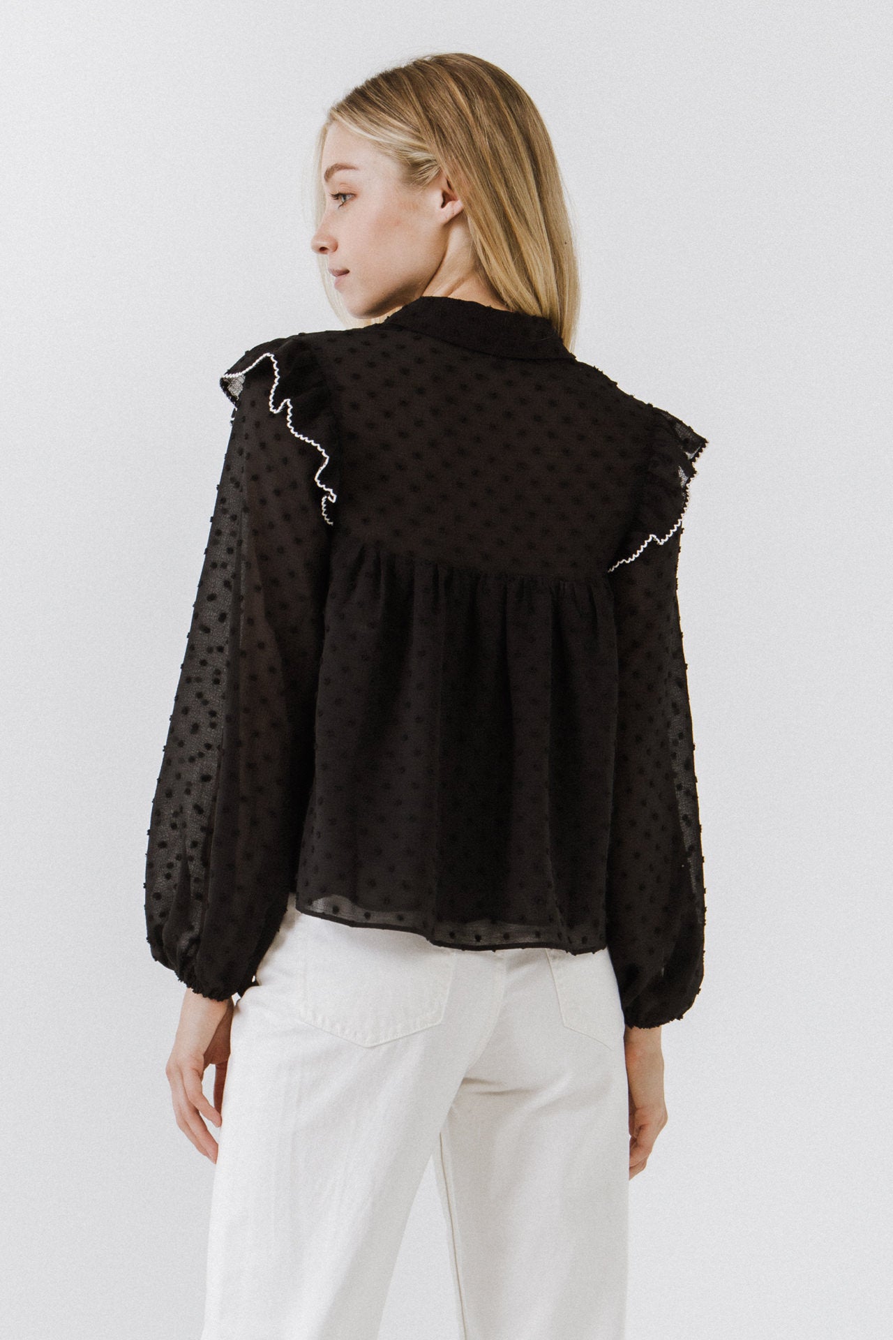 FREE THE ROSES - Swiss Dot Blouse with Ruffle Detail - TOPS available at Objectrare