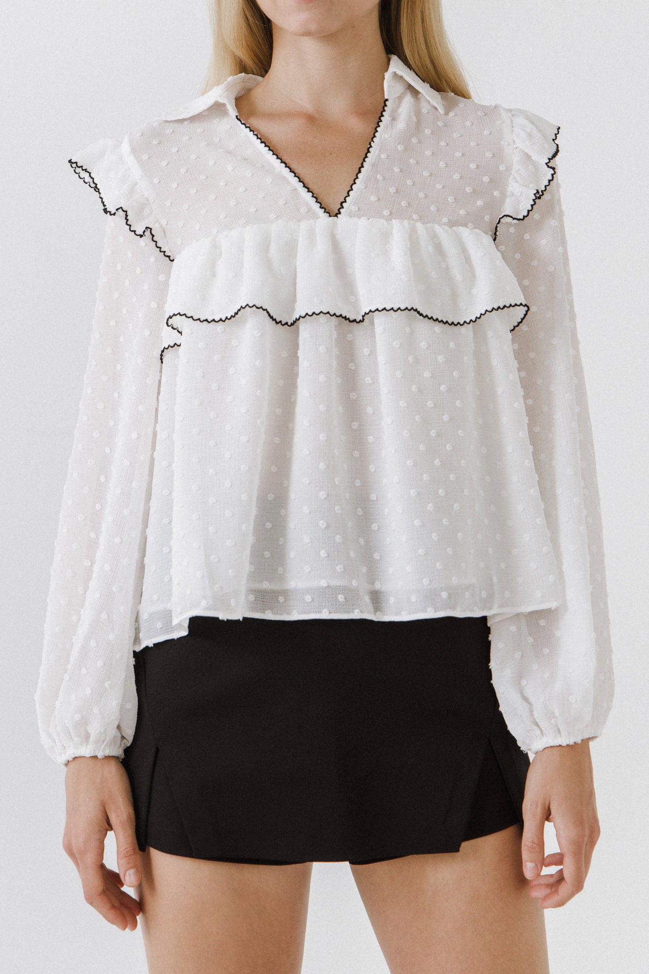 FREE THE ROSES - Swiss Dot Blouse with Ruffle Detail - TOPS available at Objectrare
