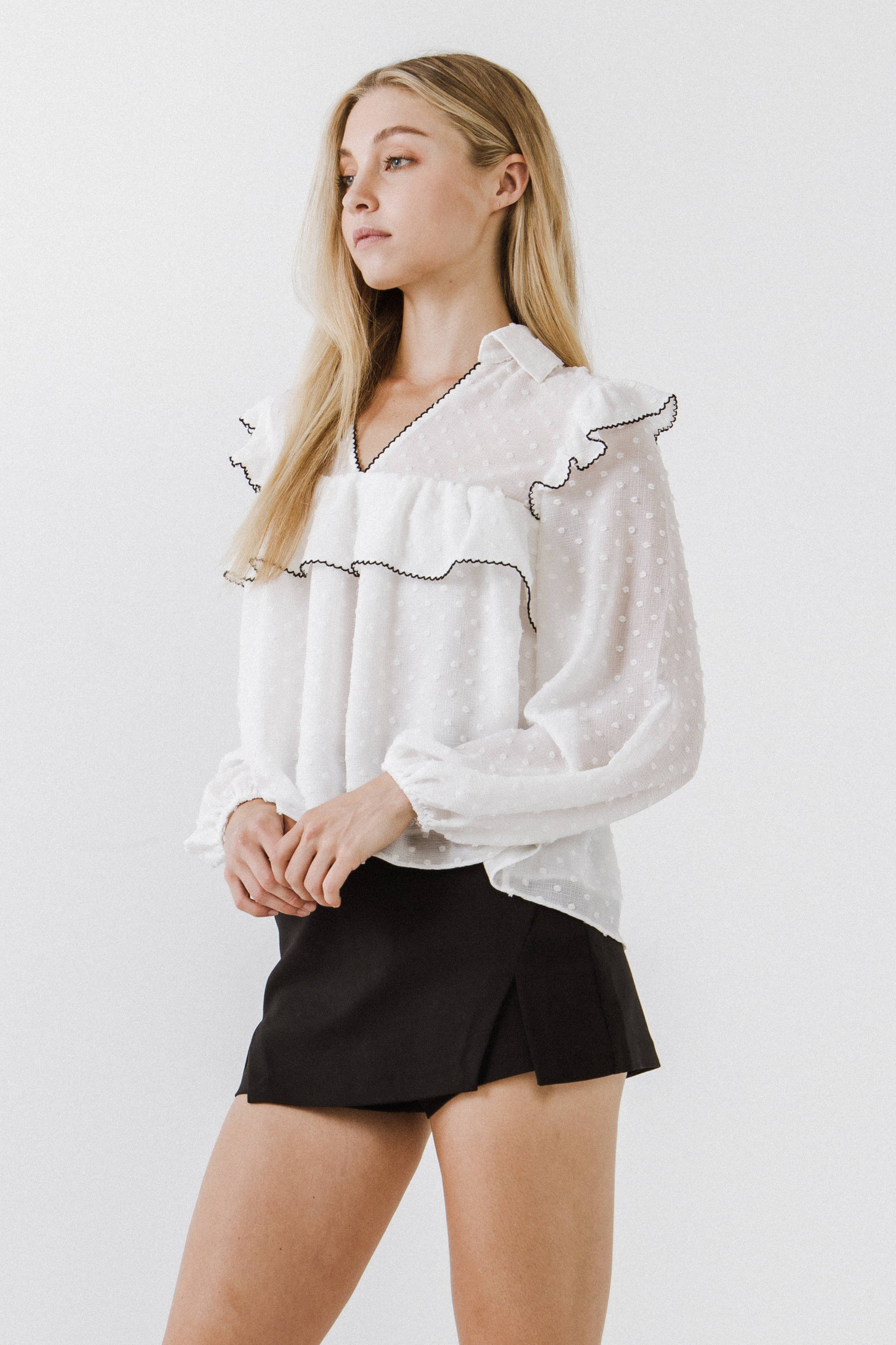 FREE THE ROSES - Swiss Dot Blouse with Ruffle Detail - TOPS available at Objectrare