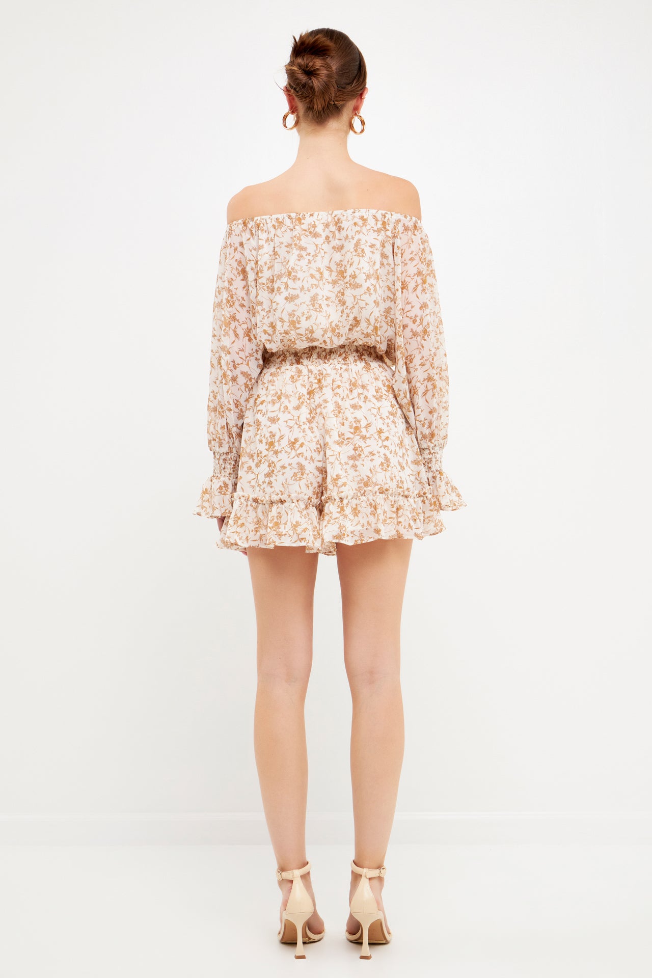 FREE THE ROSES - Baroque Chiffon Floral Long Sleeve Romper - ROMPERS available at Objectrare