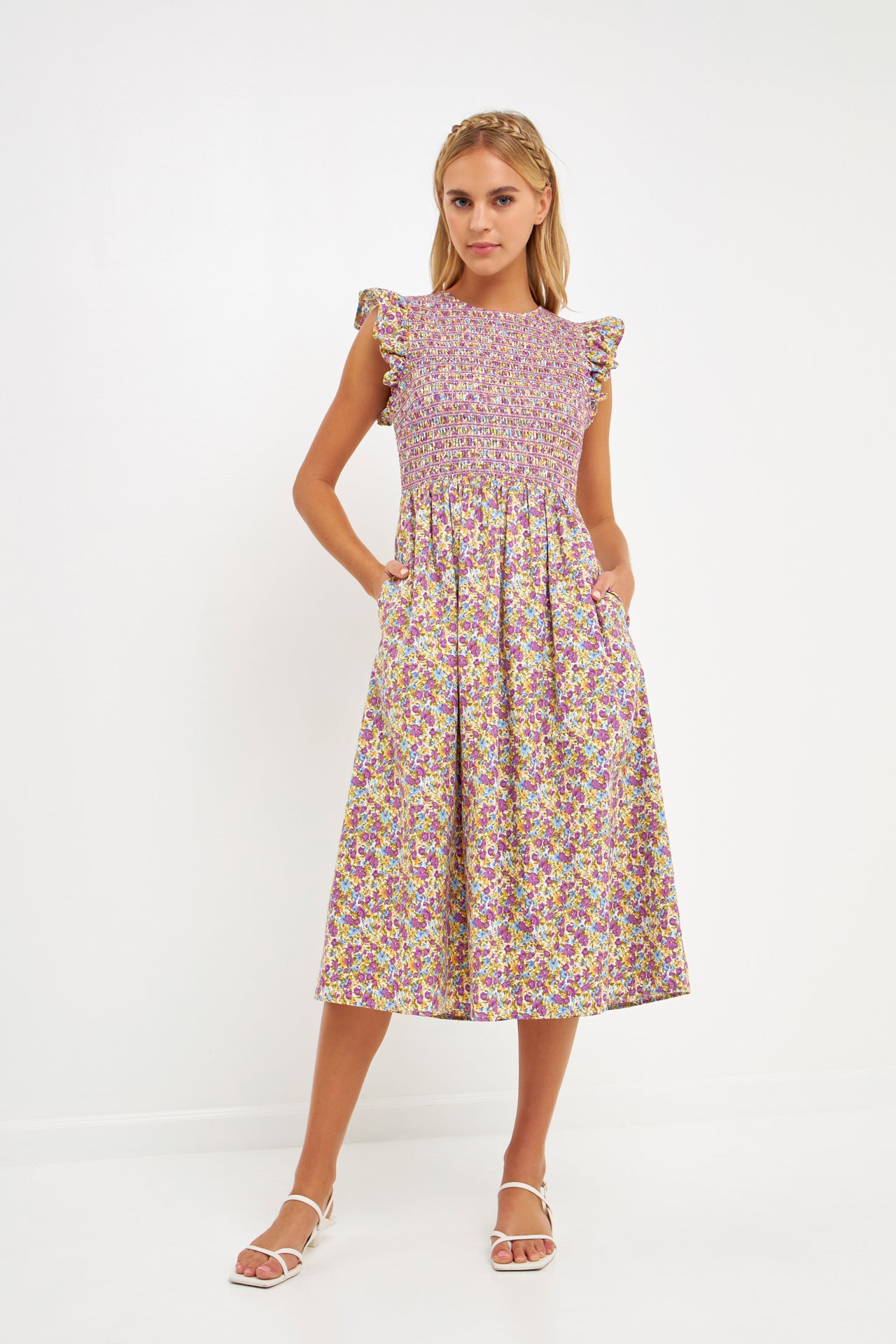 ENGLISH FACTORY - Floral Smocked Midi Dress - DRESSES available at Objectrare