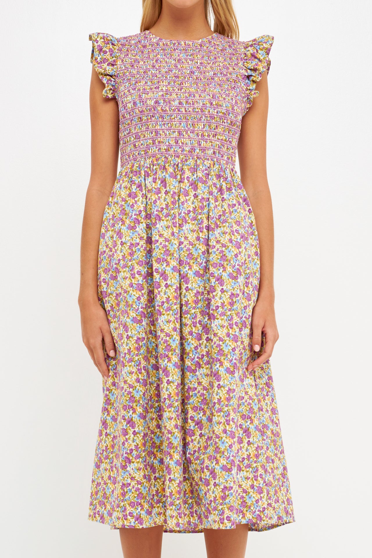 ENGLISH FACTORY - Floral Smocked Midi Dress - DRESSES available at Objectrare