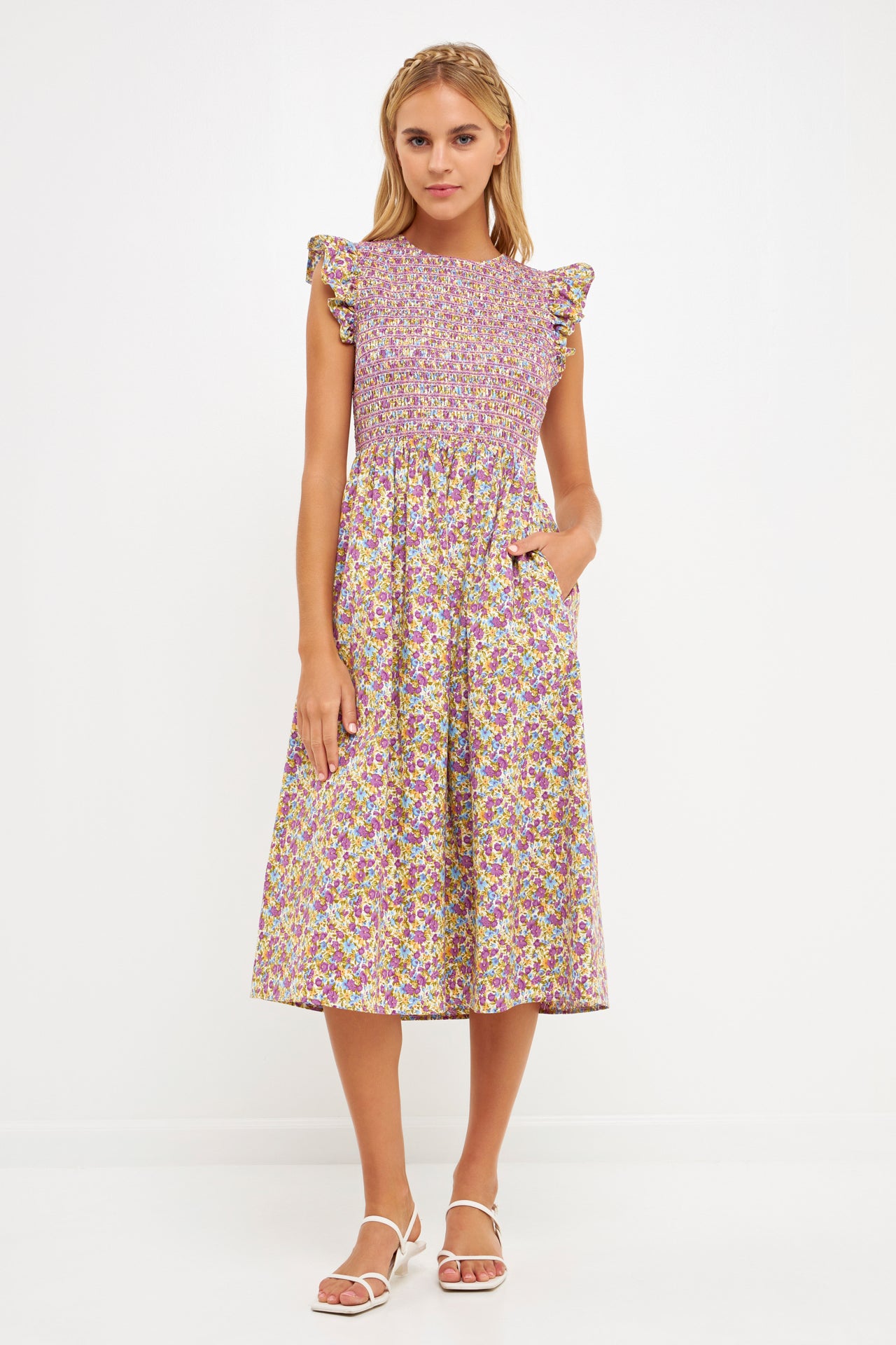 ENGLISH FACTORY - Floral Smocked Midi Dress - DRESSES available at Objectrare