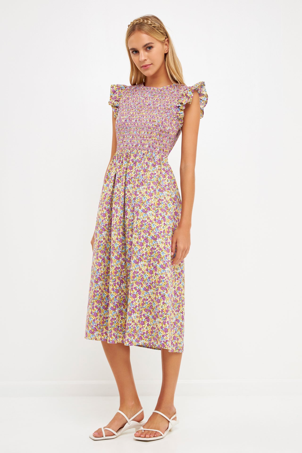 ENGLISH FACTORY - Floral Smocked Midi Dress - DRESSES available at Objectrare