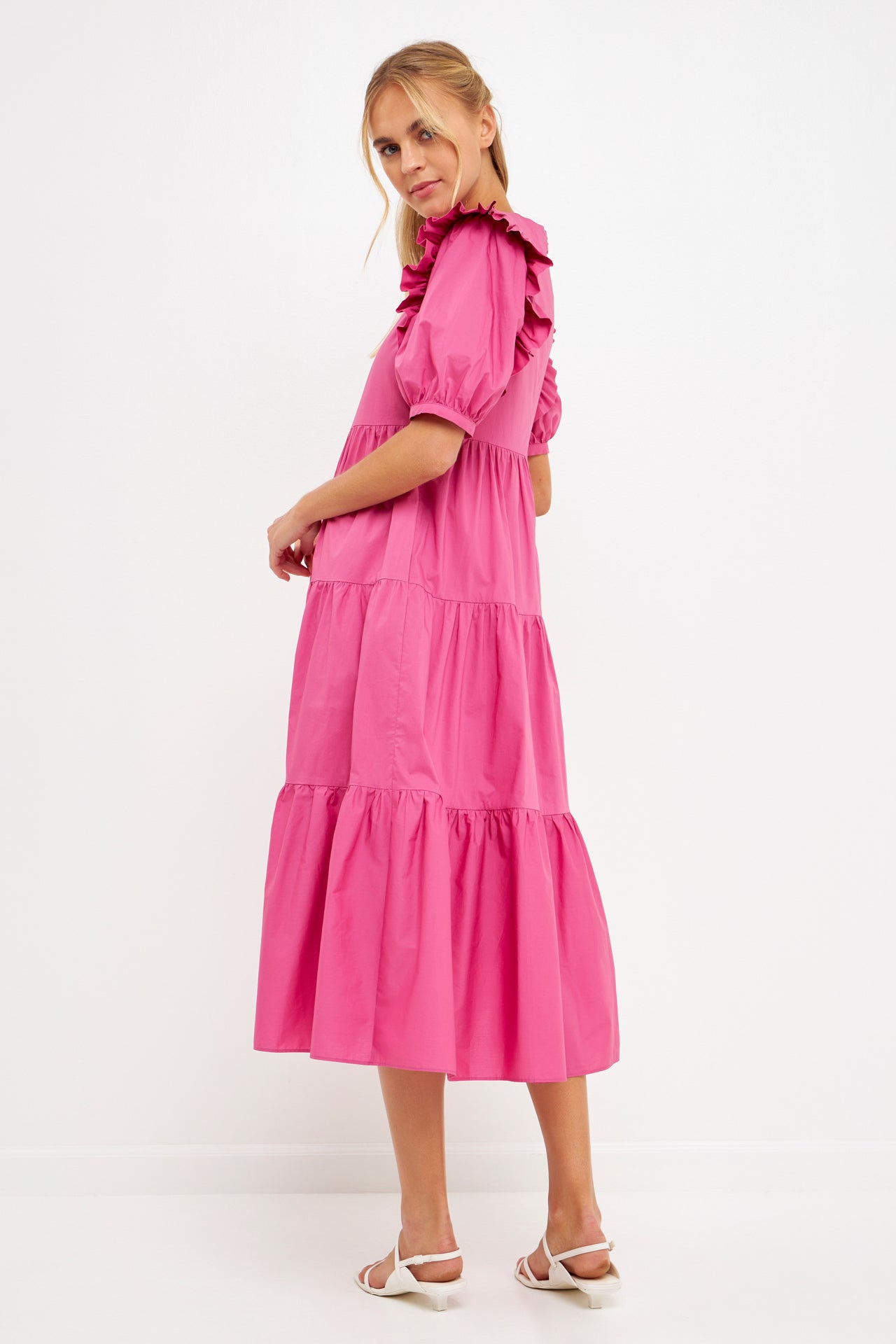 ENGLISH FACTORY - Square Neck Ruffle Smocked Detail Midi Dress - DRESSES available at Objectrare