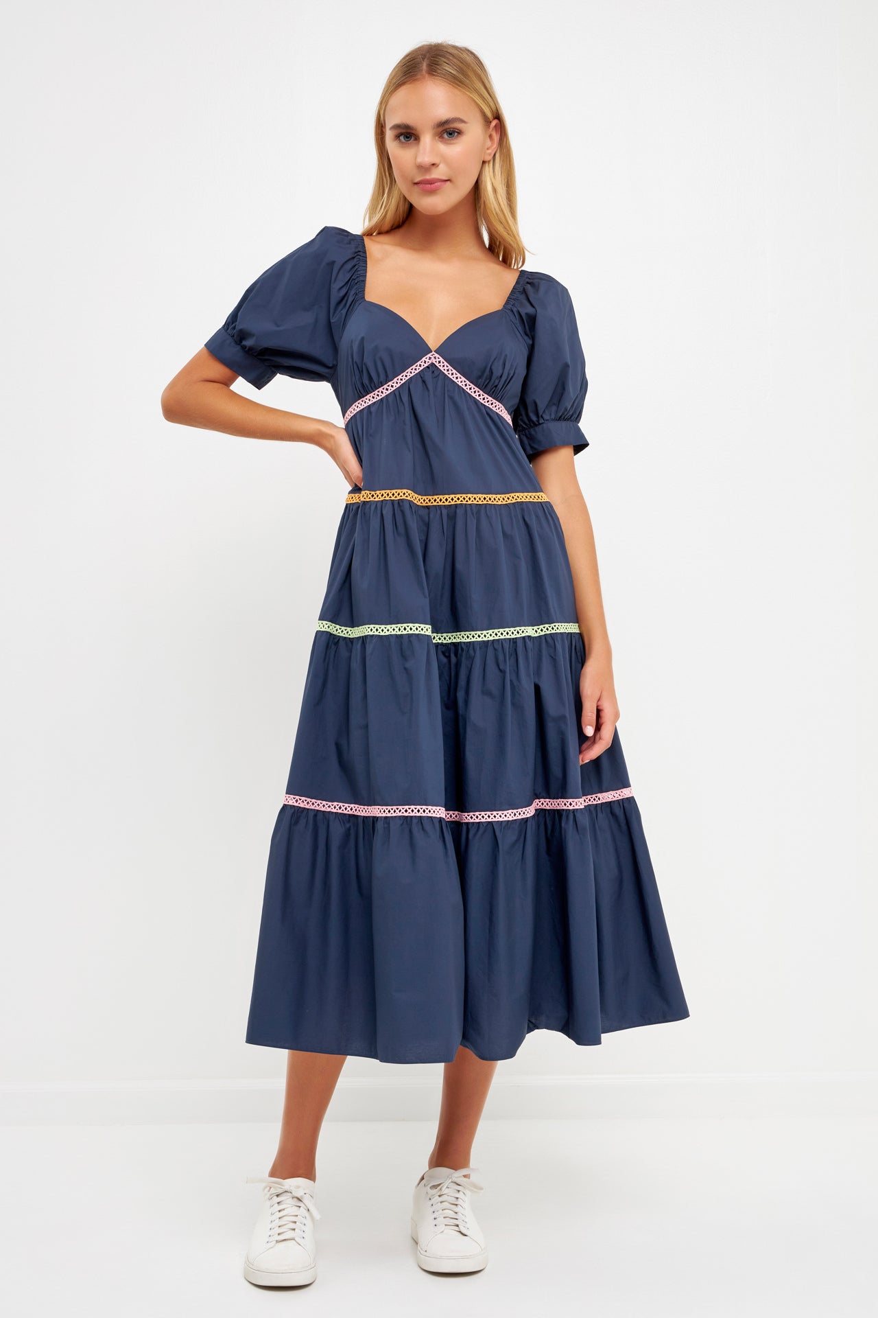 ENGLISH FACTORY - Color Block Trim Midi Dress - DRESSES available at Objectrare
