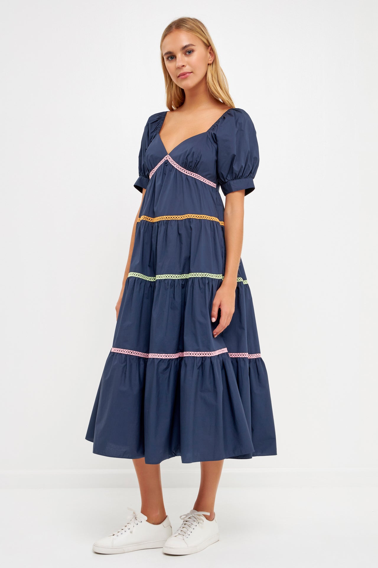 ENGLISH FACTORY - Color Block Trim Midi Dress - DRESSES available at Objectrare