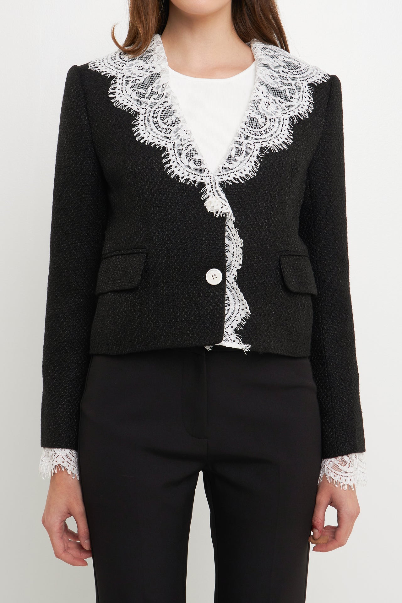 ENDLESS ROSE - Tweed Jacket With Lace Collar - JACKETS available at Objectrare