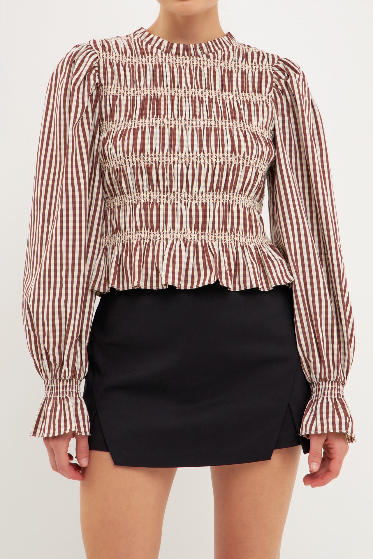 ENGLISH FACTORY - Striped Smocked Embroidered Blouse - TOPS available at Objectrare
