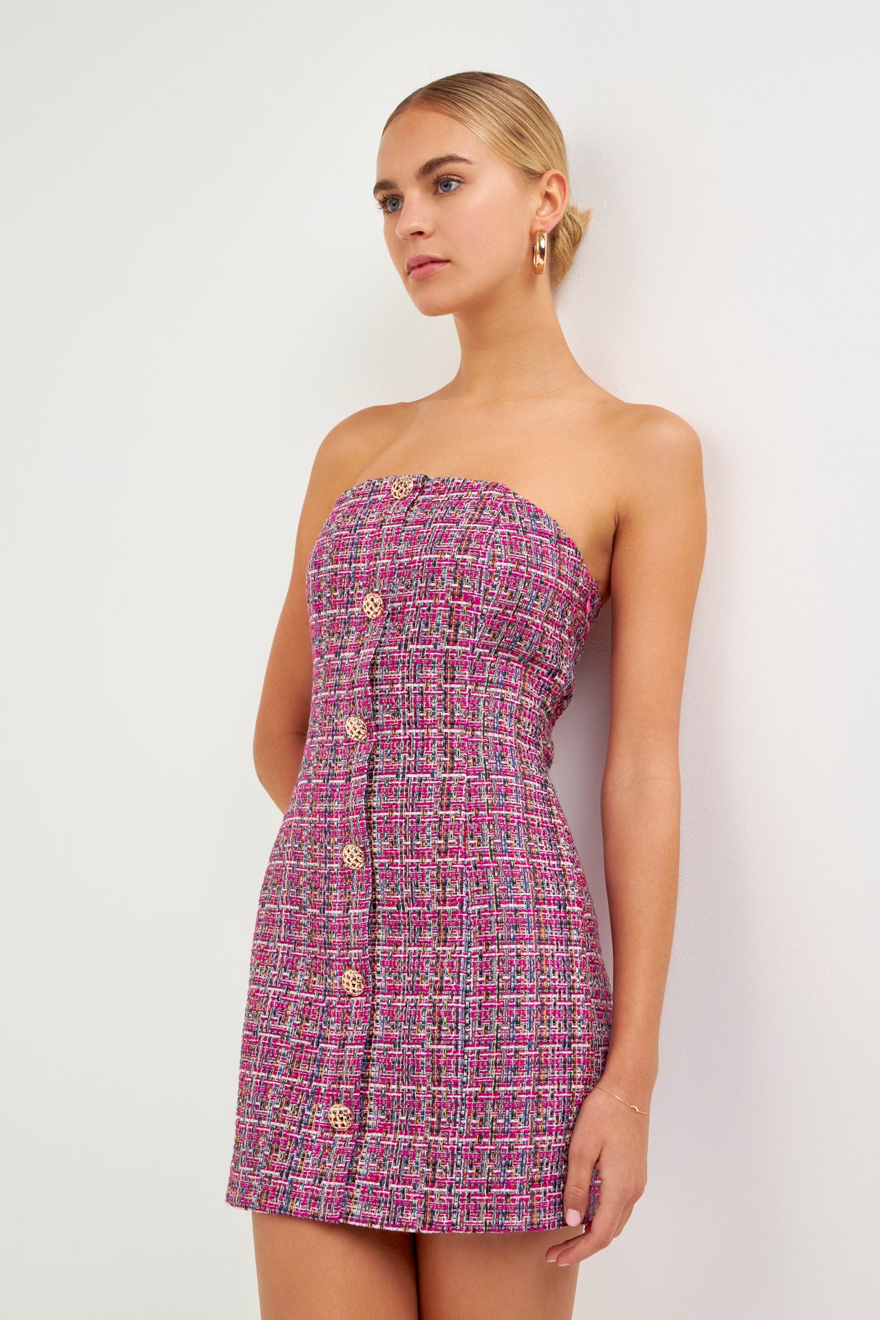 ENDLESS ROSE - Strapless Tweed Mini Dress - DRESSES available at Objectrare
