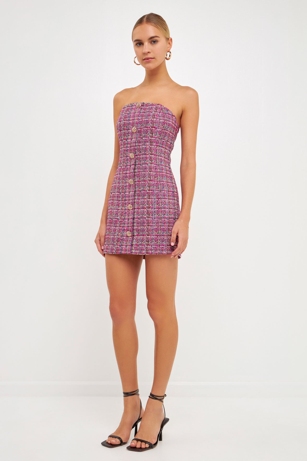 ENDLESS ROSE - Strapless Tweed Mini Dress - DRESSES available at Objectrare