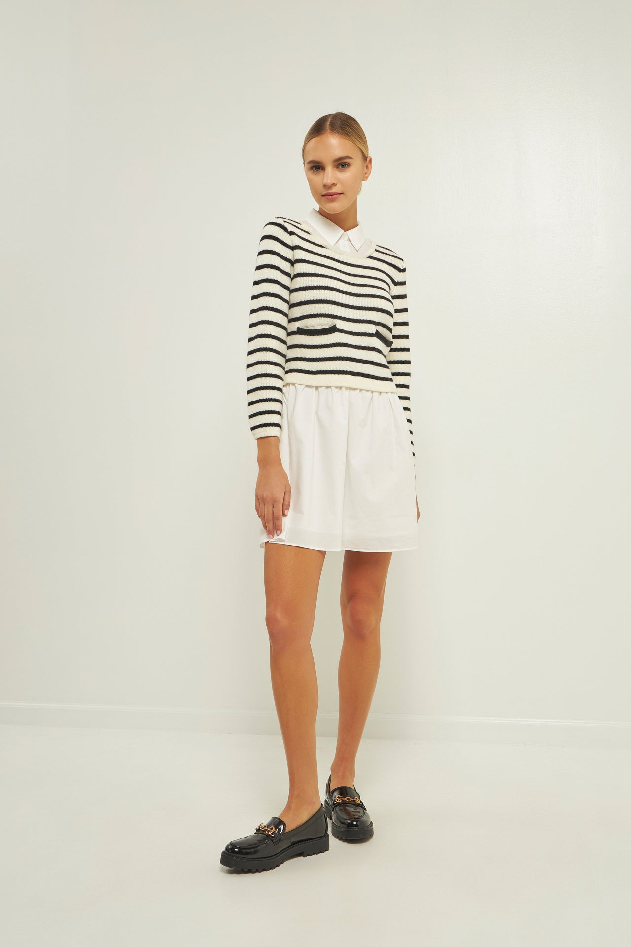 ENGLISH FACTORY - Mixed Media Long Sleeve Mini Dress - DRESSES available at Objectrare