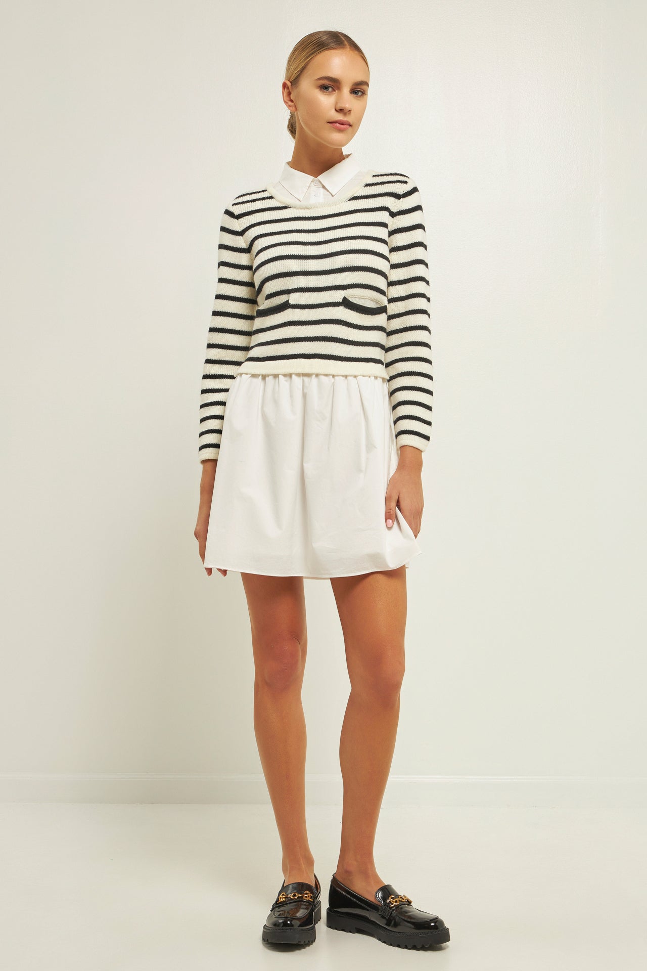 ENGLISH FACTORY - Mixed Media Long Sleeve Mini Dress - DRESSES available at Objectrare