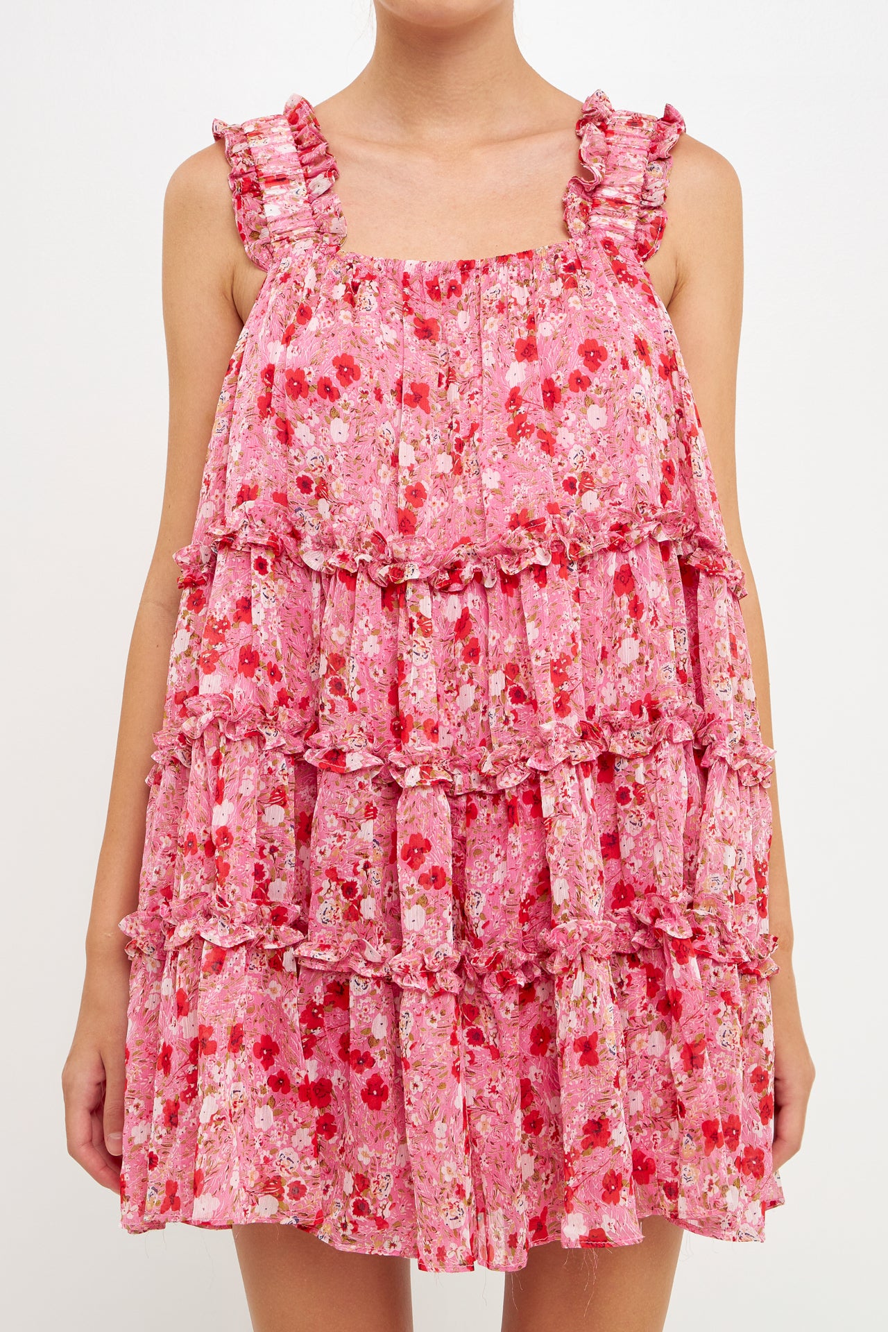 ENDLESS ROSE - Floral Chiffon Flounce Mini Dress - DRESSES available at Objectrare
