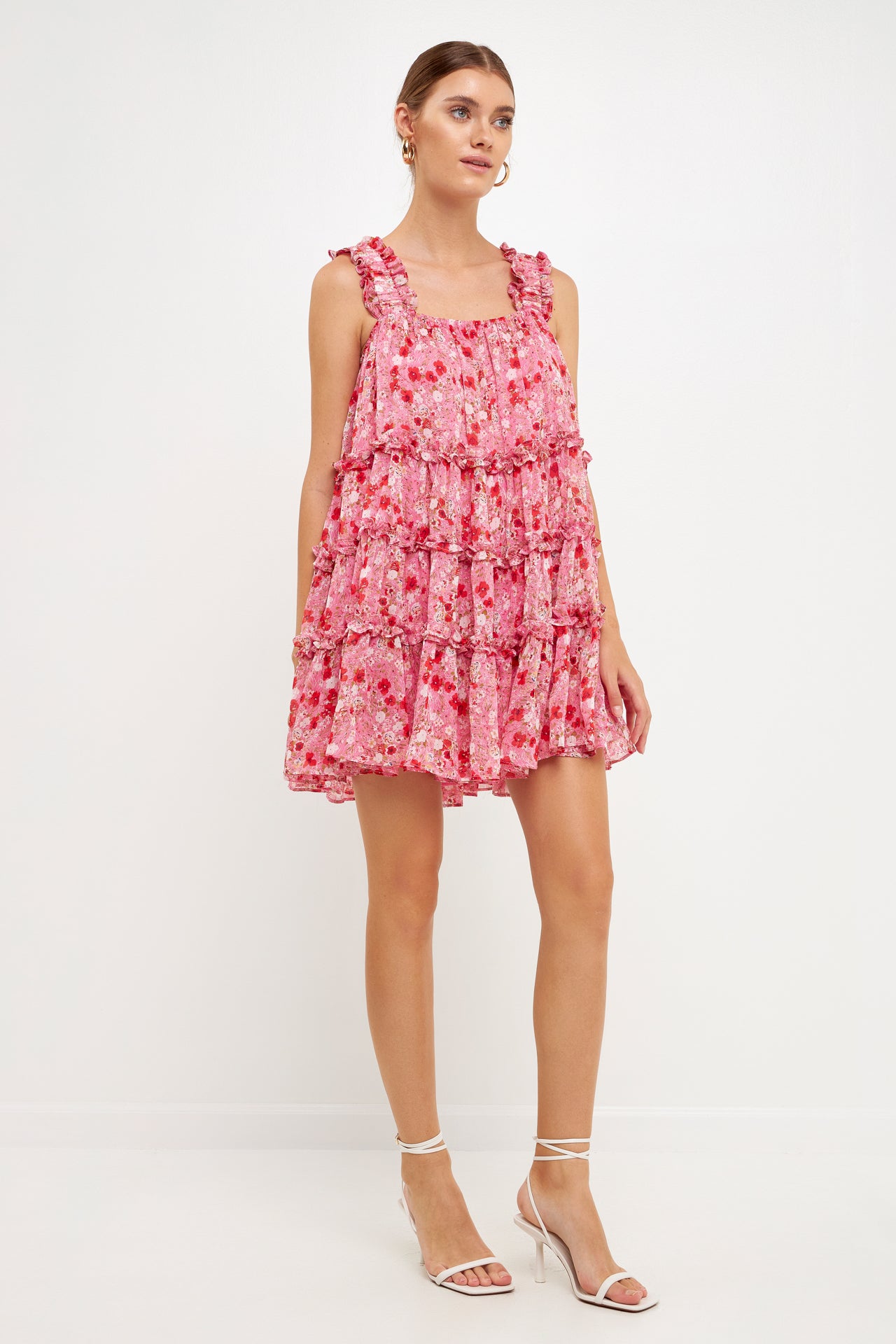 ENDLESS ROSE - Floral Chiffon Flounce Mini Dress - DRESSES available at Objectrare