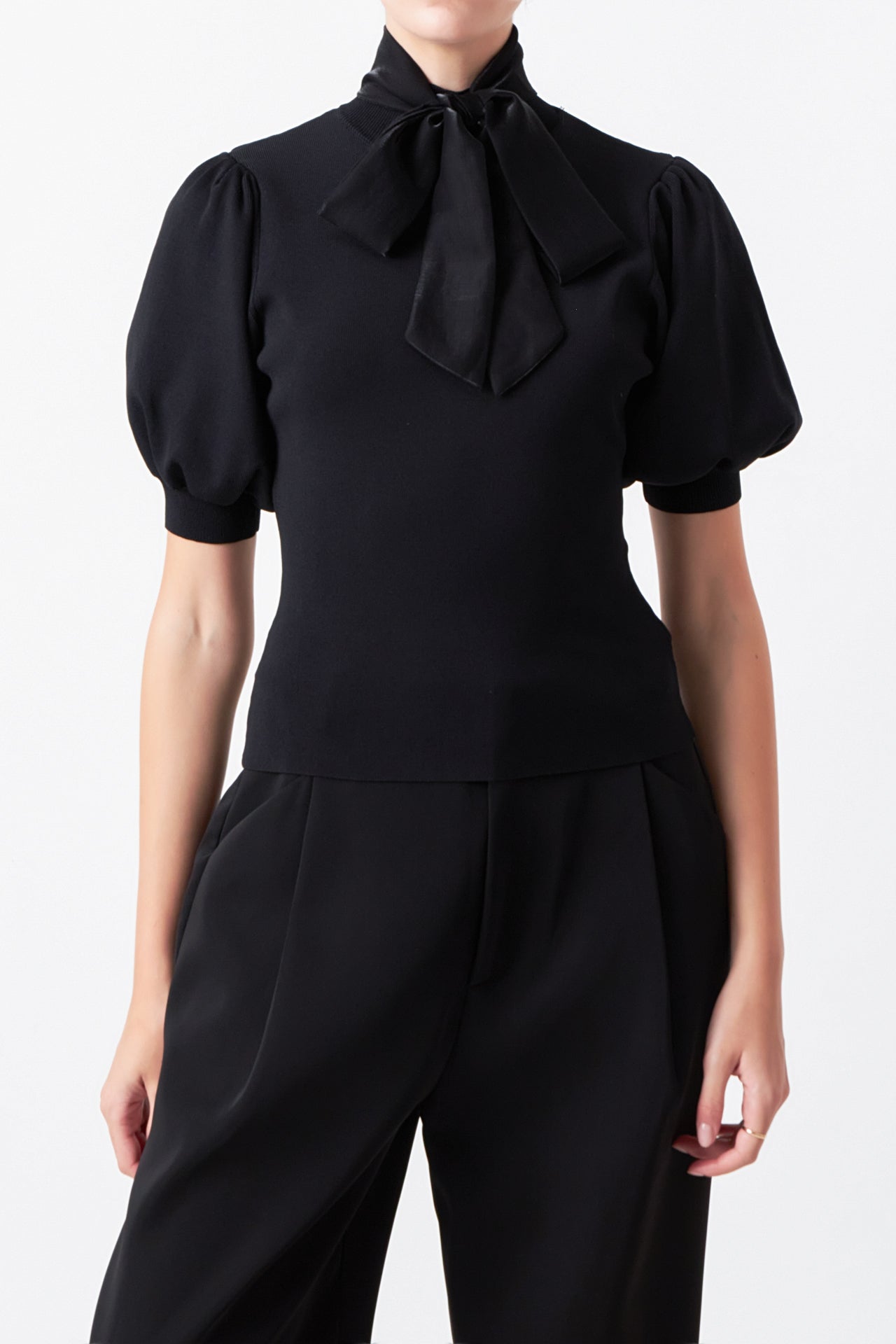 ENDLESS ROSE - Sheen Bow Tie Sweater - SWEATERS & KNITS available at Objectrare