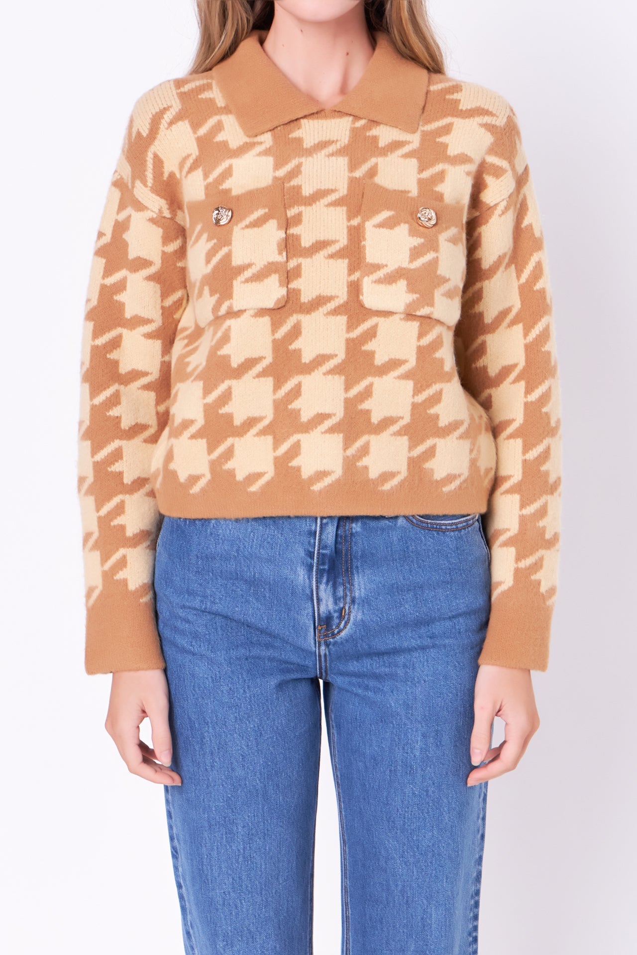 ENGLISH FACTORY - Houndstooth Collared Sweater - SWEATERS & KNITS available at Objectrare
