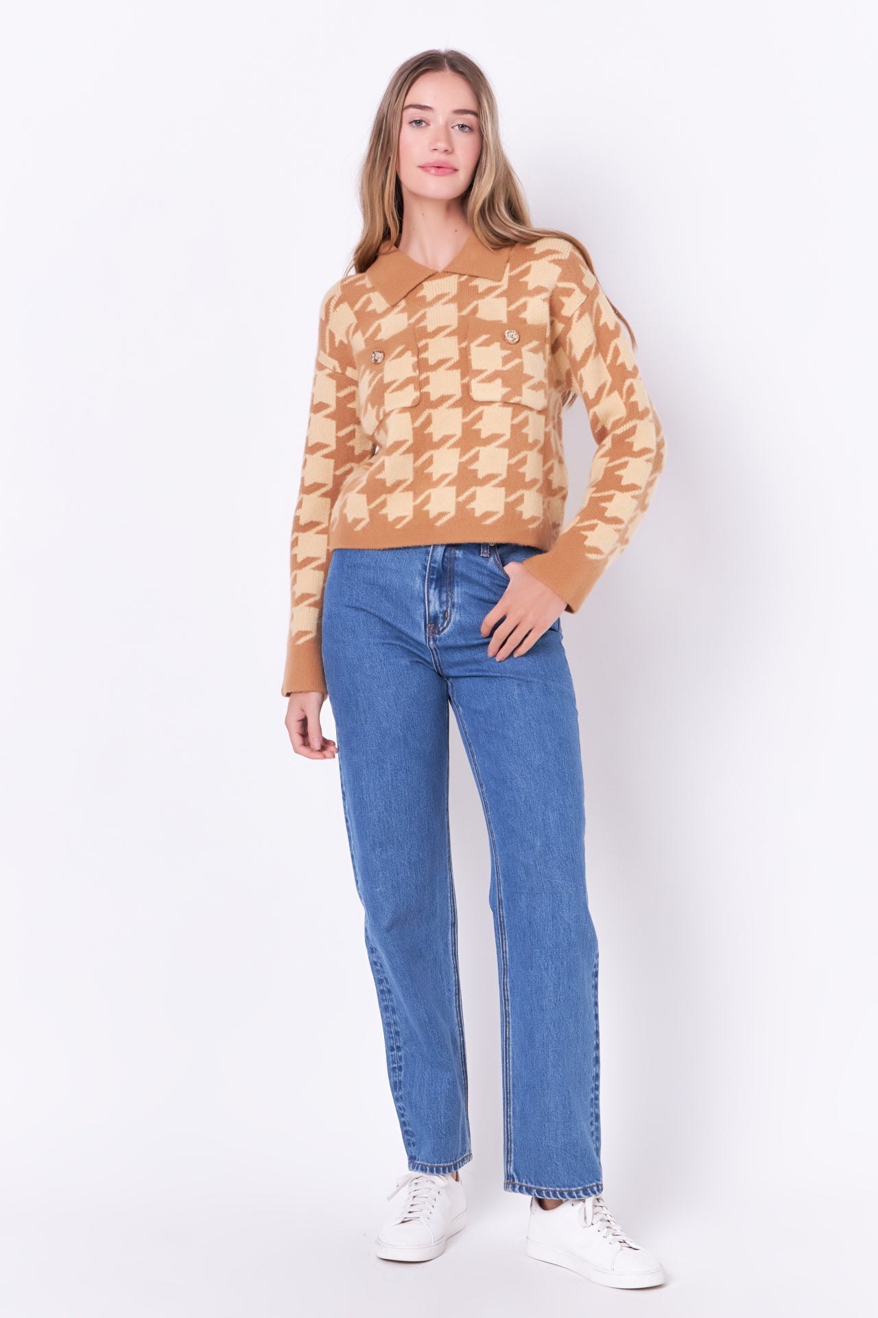ENGLISH FACTORY - Houndstooth Collared Sweater - SWEATERS & KNITS available at Objectrare