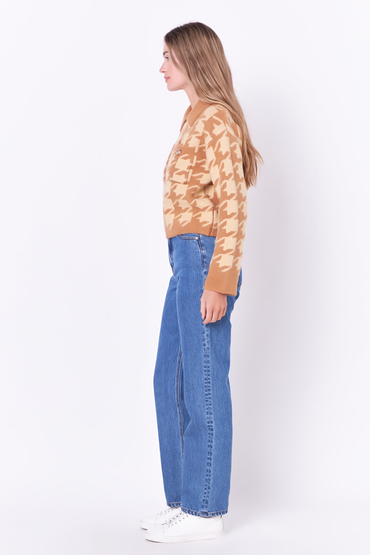 ENGLISH FACTORY - Houndstooth Collared Sweater - SWEATERS & KNITS available at Objectrare