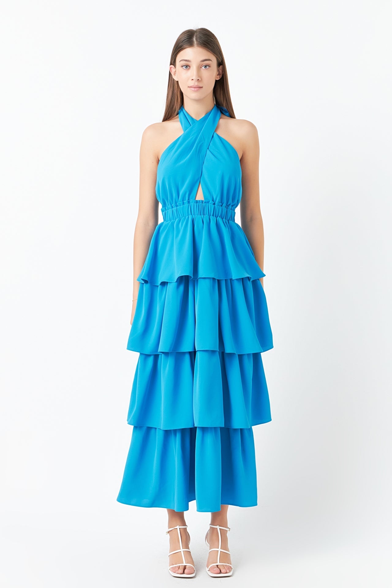 ENDLESS ROSE - Cross Halter Neck Tiered Maxi Dress - DRESSES available at Objectrare