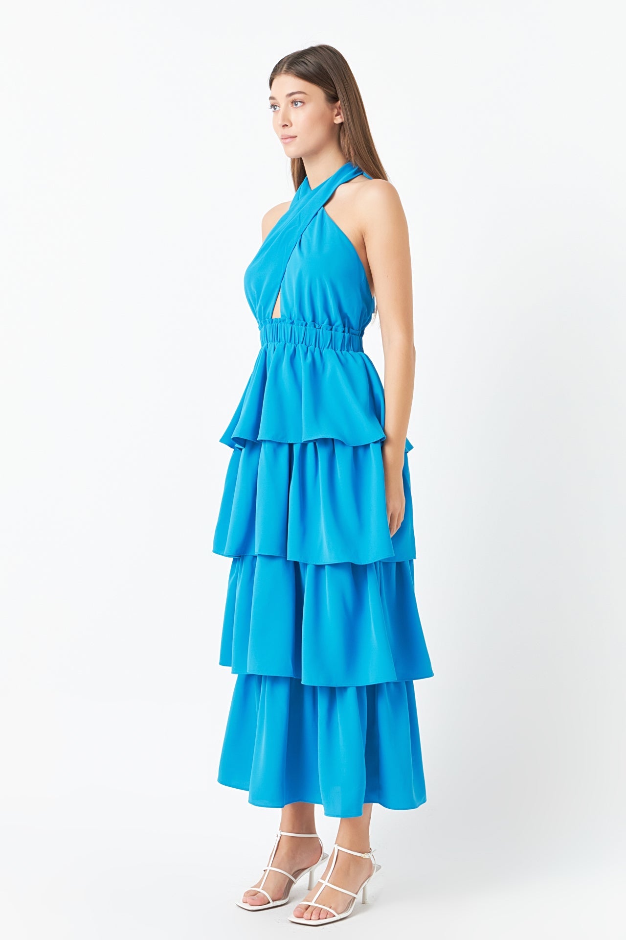 ENDLESS ROSE - Cross Halter Neck Tiered Maxi Dress - DRESSES available at Objectrare