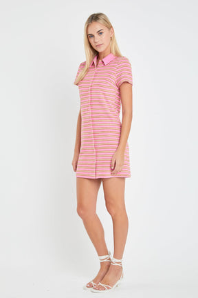 ENGLISH FACTORY - Terry Striped Polo Dress - DRESSES available at Objectrare