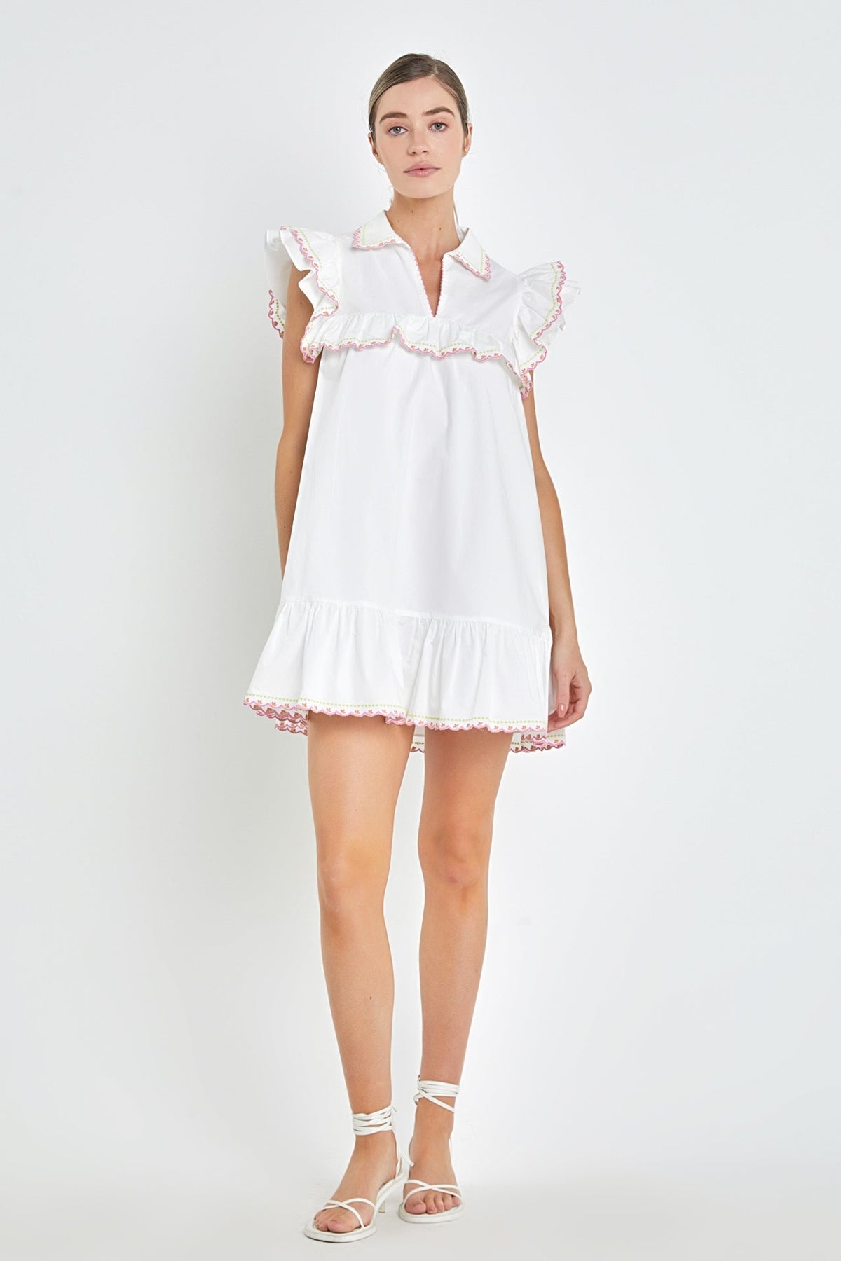 ENGLISH FACTORY - Floral Embroidered Collared Mini Dress - DRESSES available at Objectrare