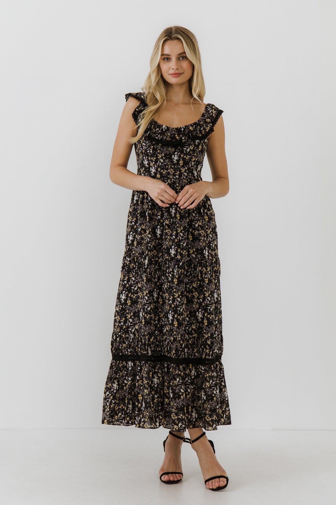FREE THE ROSES - Ruffled Square Neck Maxi Dress - DRESSES available at Objectrare