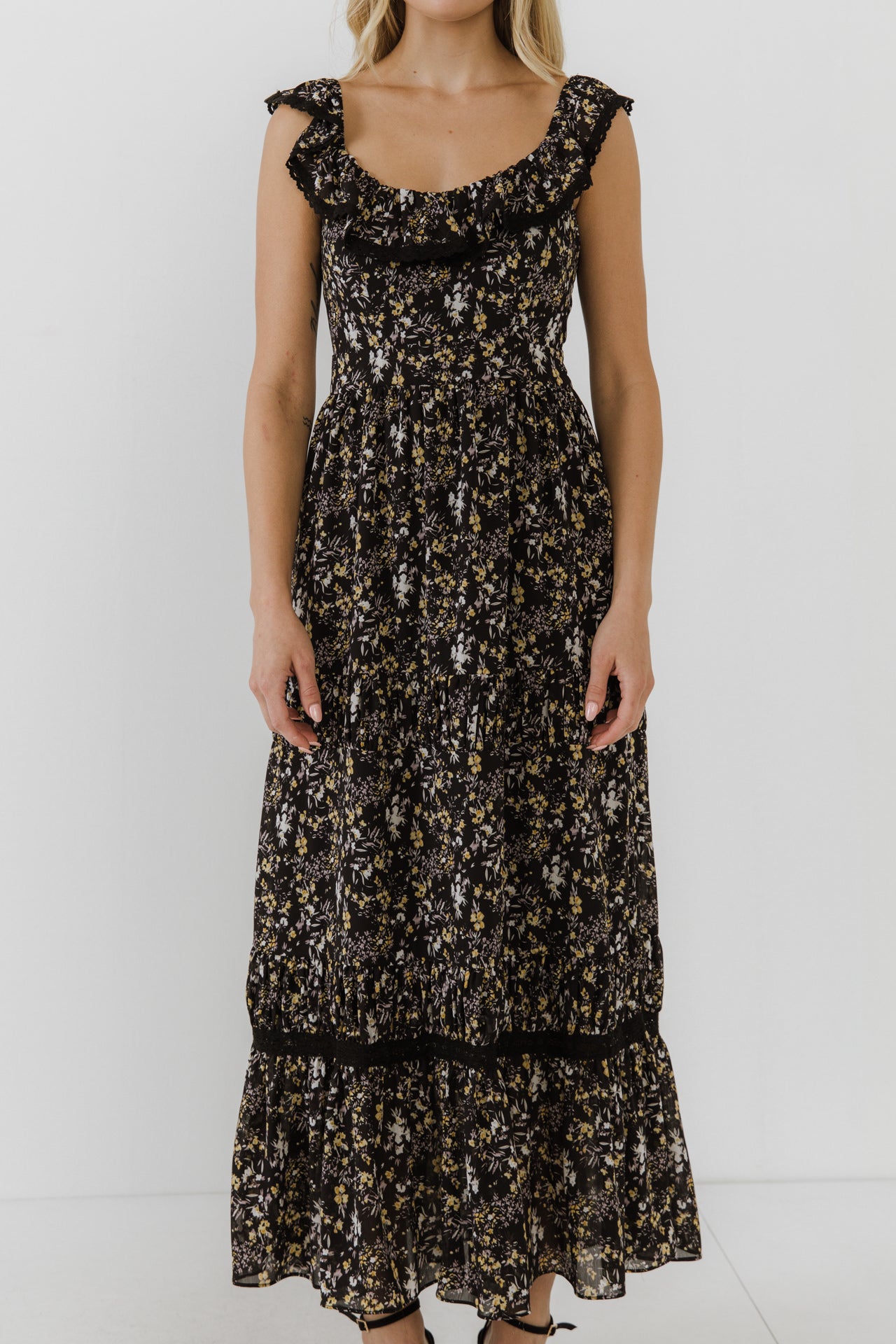 FREE THE ROSES - Ruffled Square Neck Maxi Dress - DRESSES available at Objectrare