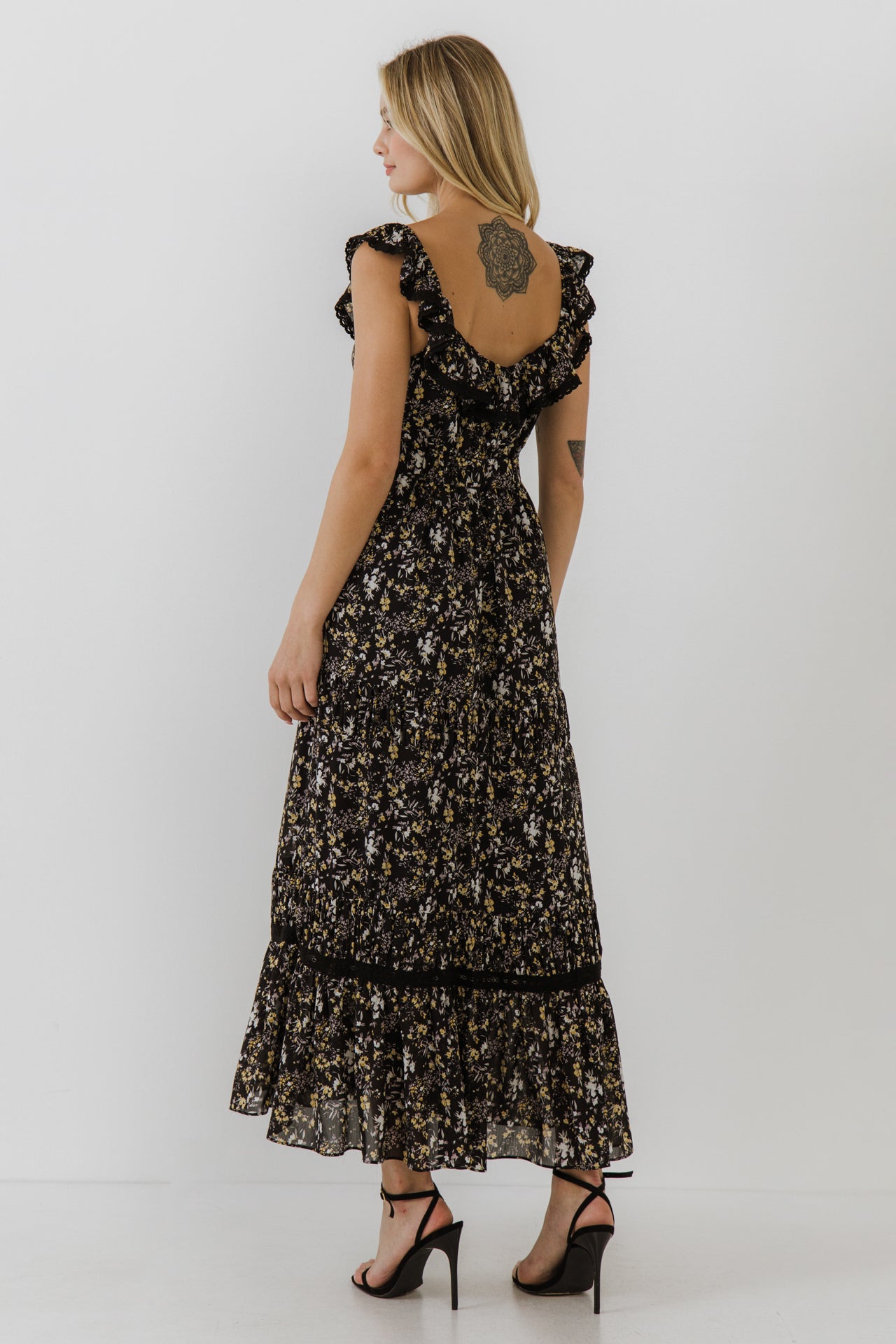 FREE THE ROSES - Ruffled Square Neck Maxi Dress - DRESSES available at Objectrare