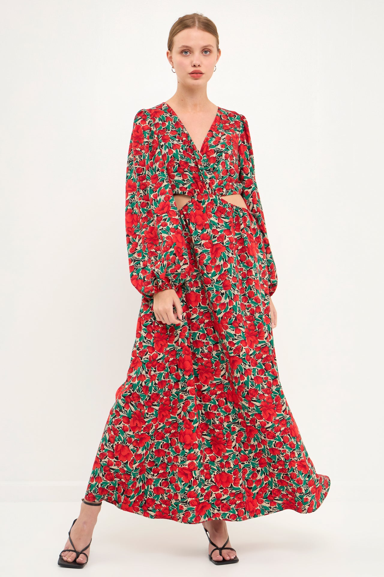 ENDLESS ROSE - Side Cut Out Floral Maxi Dress - DRESSES available at Objectrare