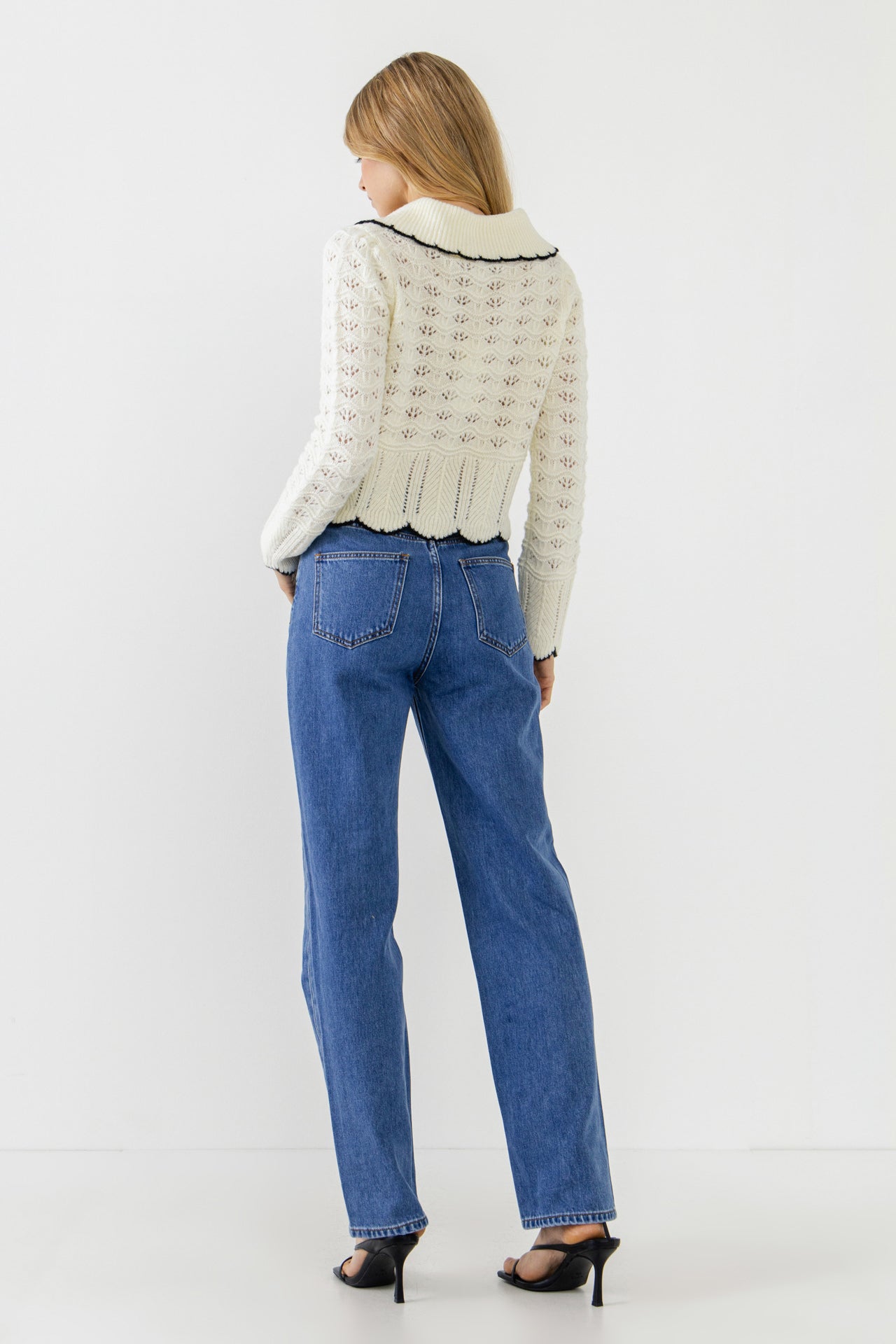 ENDLESS ROSE - Scallop Collared Trim Knit Cardigan - SWEATERS & KNITS available at Objectrare