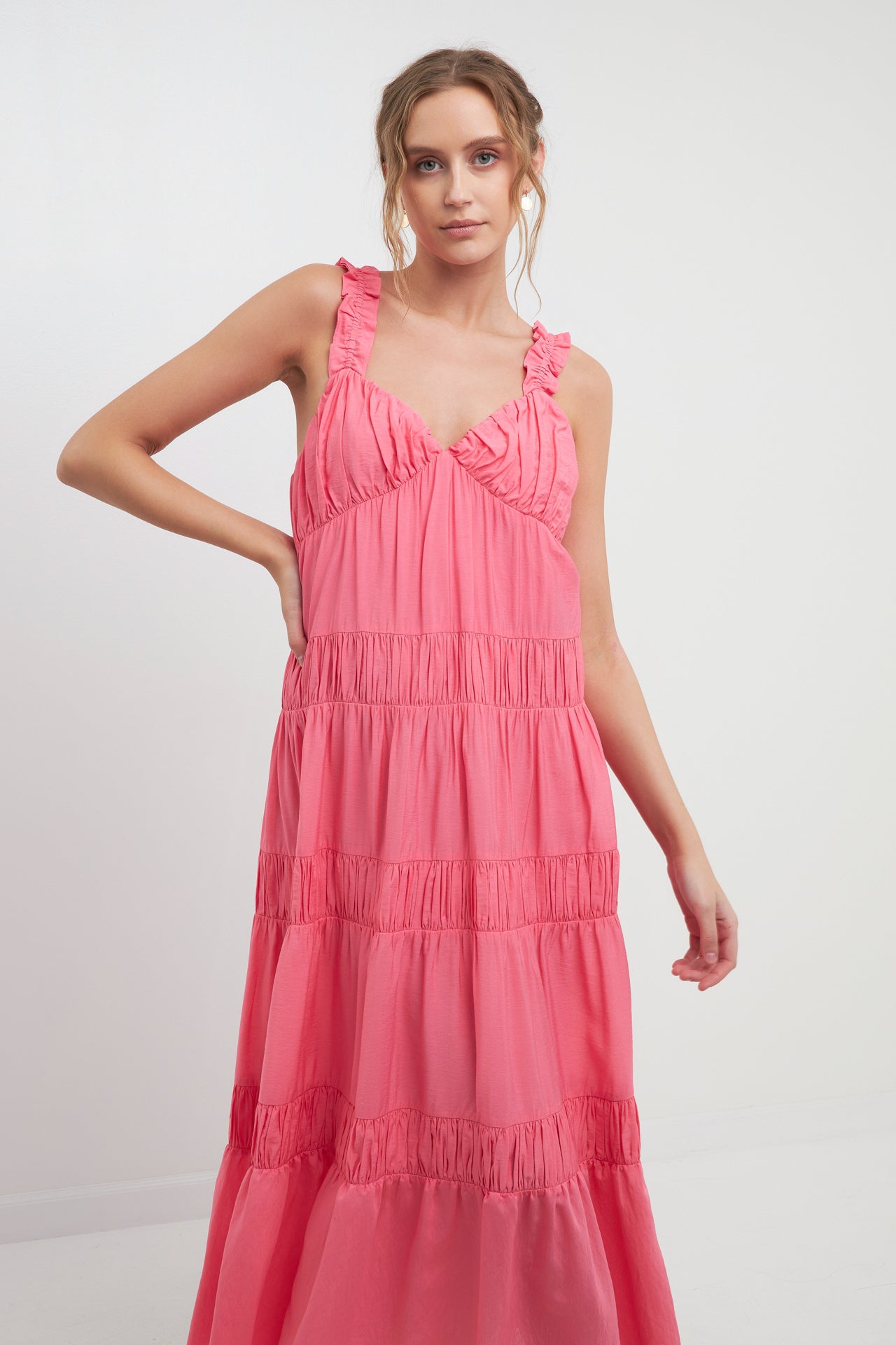 FREE THE ROSES - Ruched Layered Sweetheart Maxi Dress - DRESSES available at Objectrare