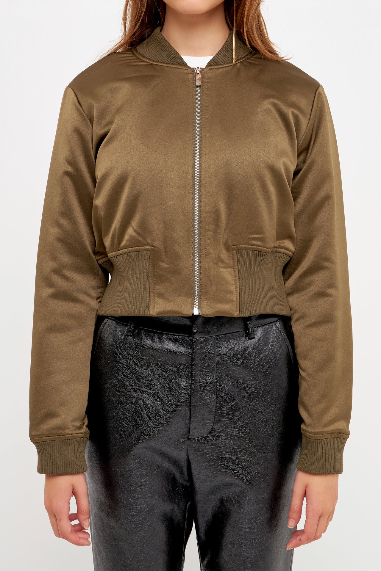 GREY LAB - Cropped Satin Effect Bomber Jacket - JACKETS available at Objectrare