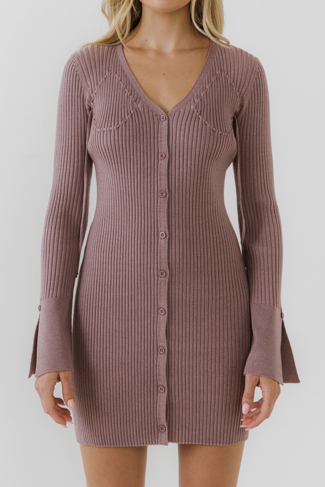 FREE THE ROSES - Button Up Corset Detail Knit Dress - DRESSES available at Objectrare