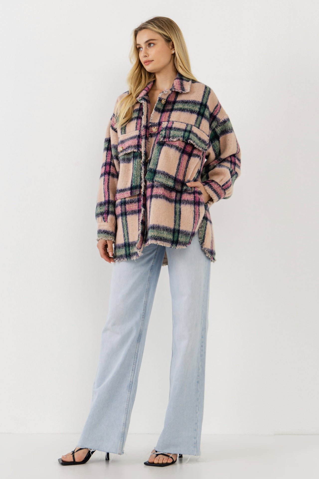 FREE THE ROSES - Oversized Plaid Coat with Raw Edges - JACKETS available at Objectrare