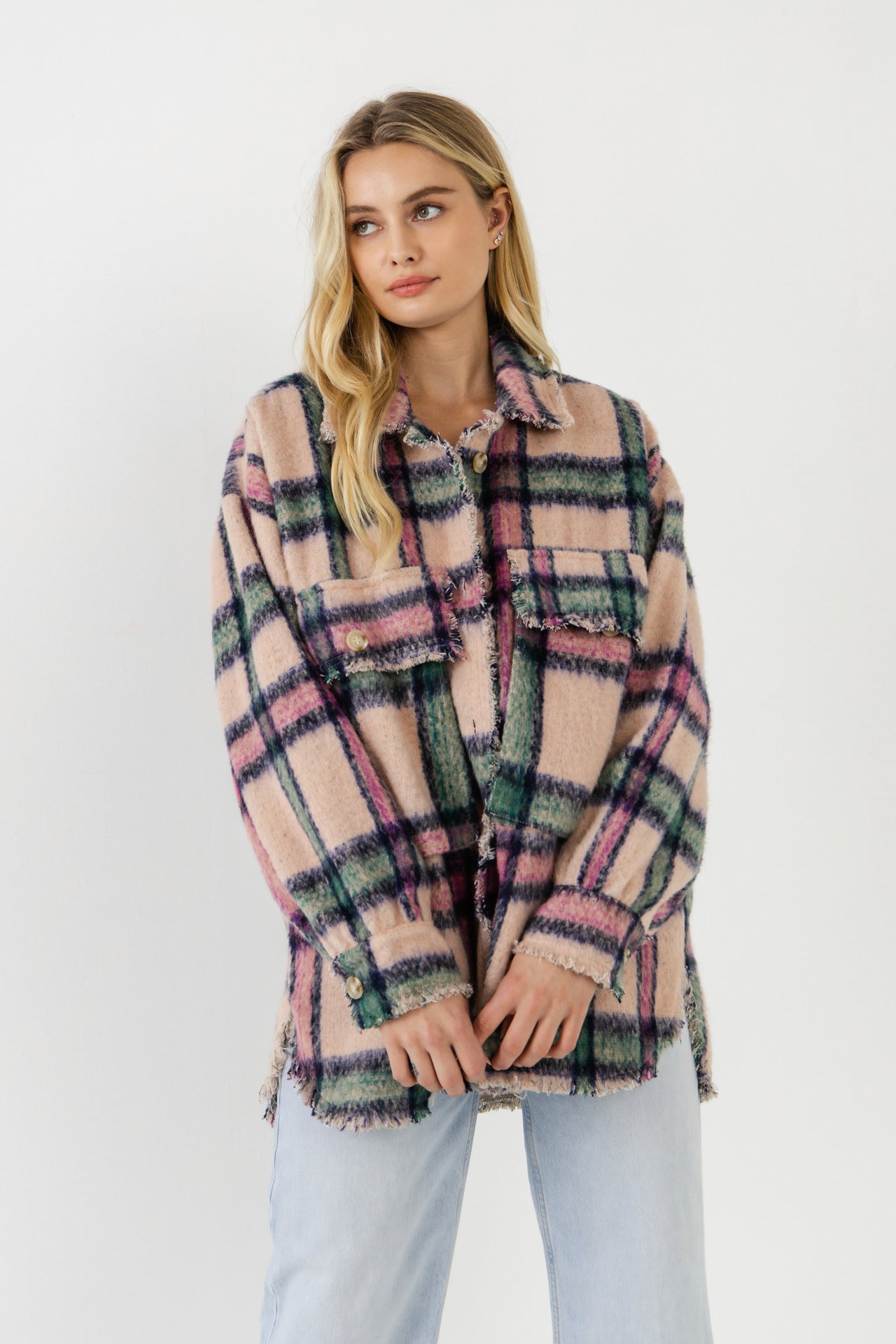 FREE THE ROSES - Oversized Plaid Coat with Raw Edges - JACKETS available at Objectrare