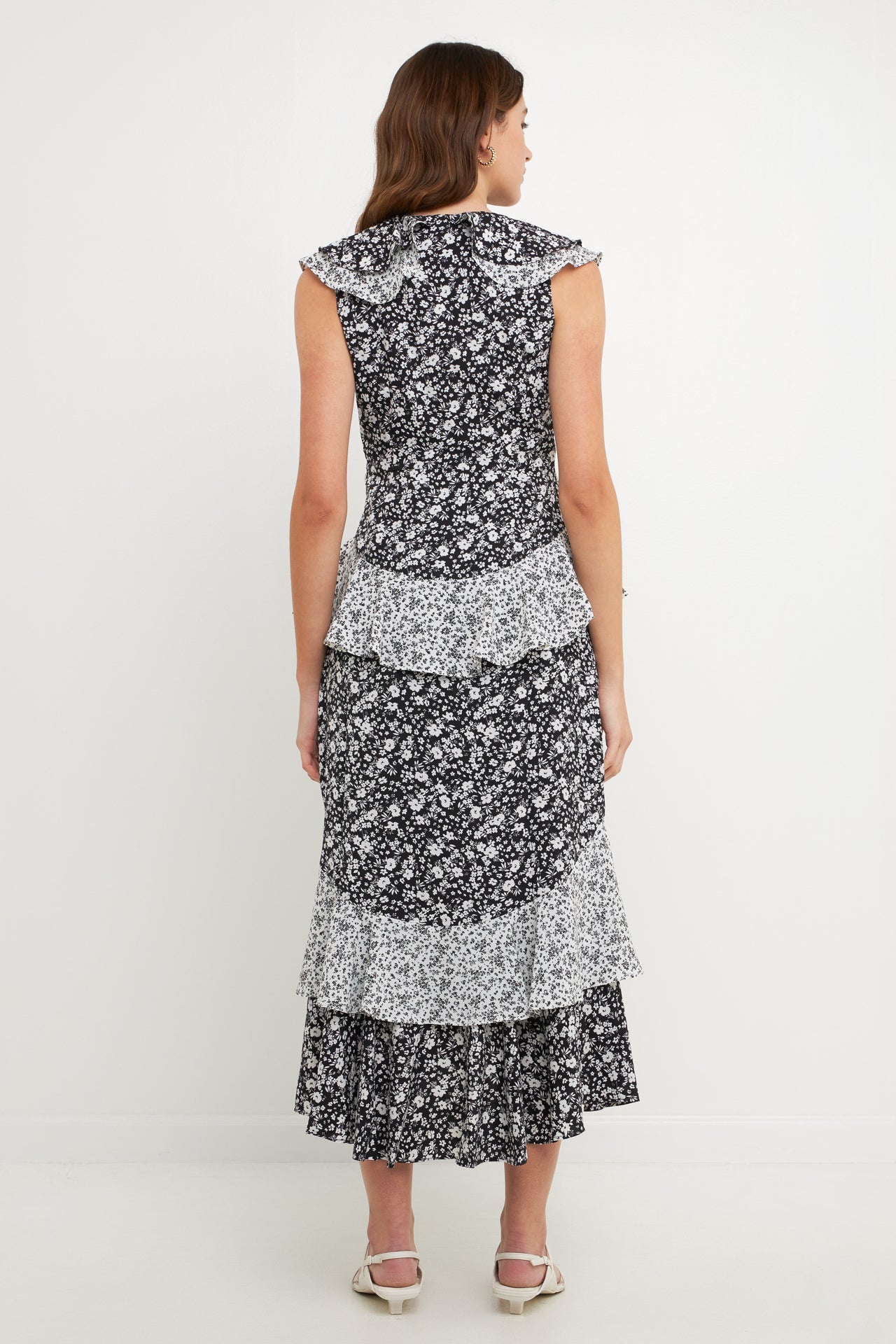 ENDLESS ROSE - Endless Rose - Dot Floral Contrast Midi Ruffle Dress - DRESSES available at Objectrare